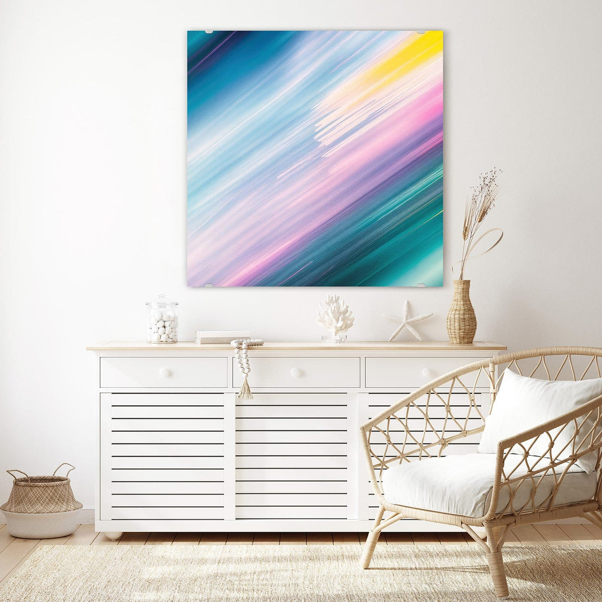 Echtglas, 4 mm – kein Acryl, keine Folie – Wandbild - Farbiges Streifenmuster - Quadratisch