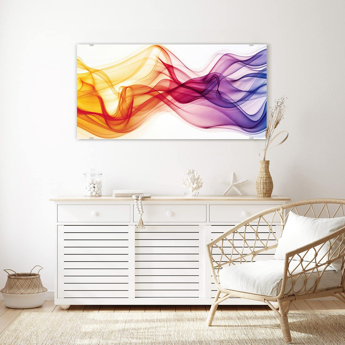 Echtglas, 4 mm – kein Acryl, keine Folie – Wandbild - Bunte Rauchwellen - Querformat