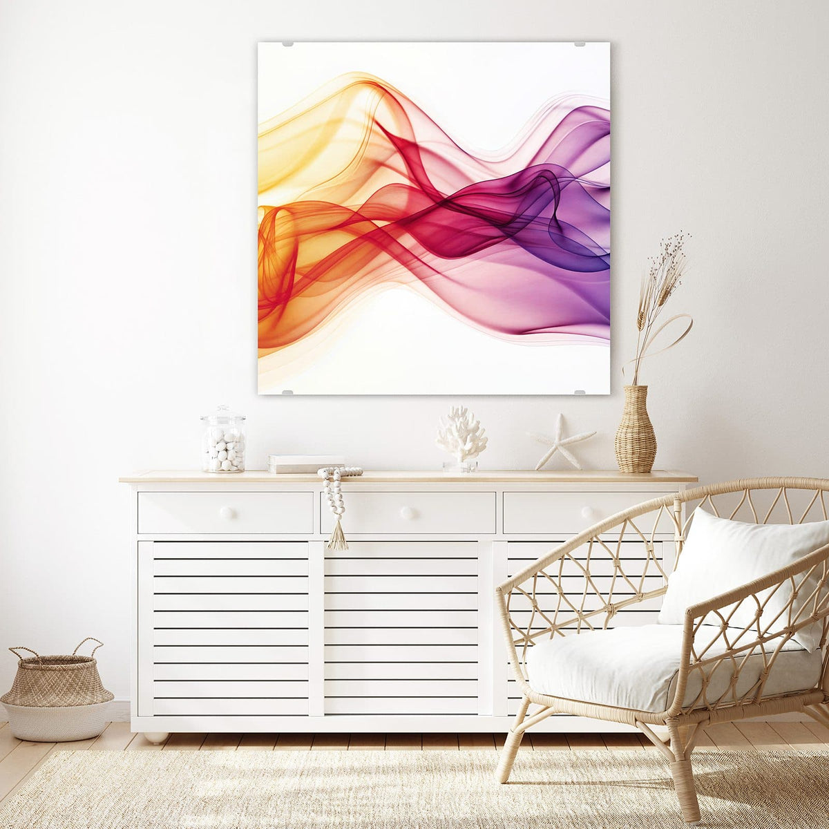 Echtglas, 4 mm – kein Acryl, keine Folie – Wandbild - Bunte Rauchwellen - Quadratisch