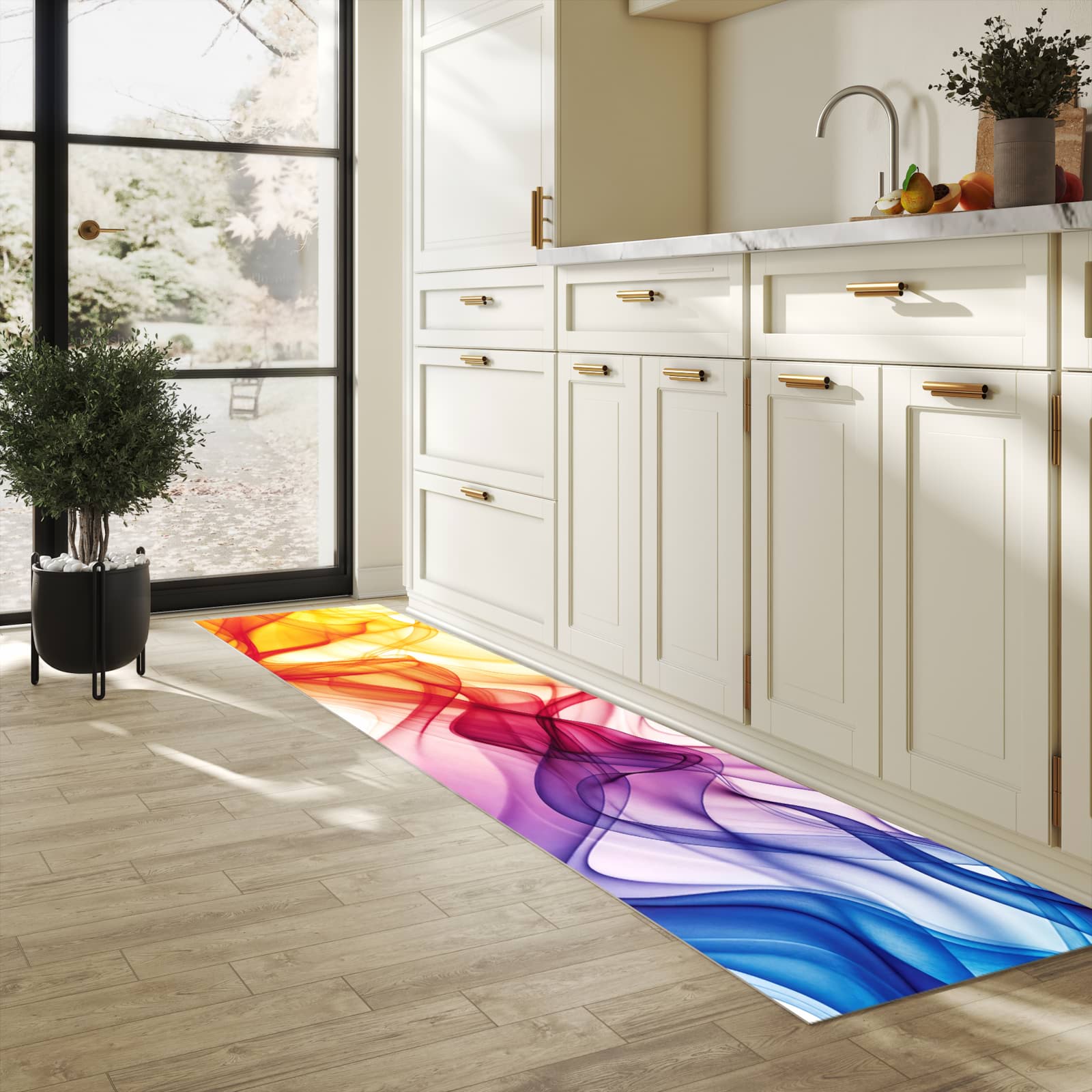 Hygienischer Küchenteppich mit Motiv Wellen von Farbige in heller Küche