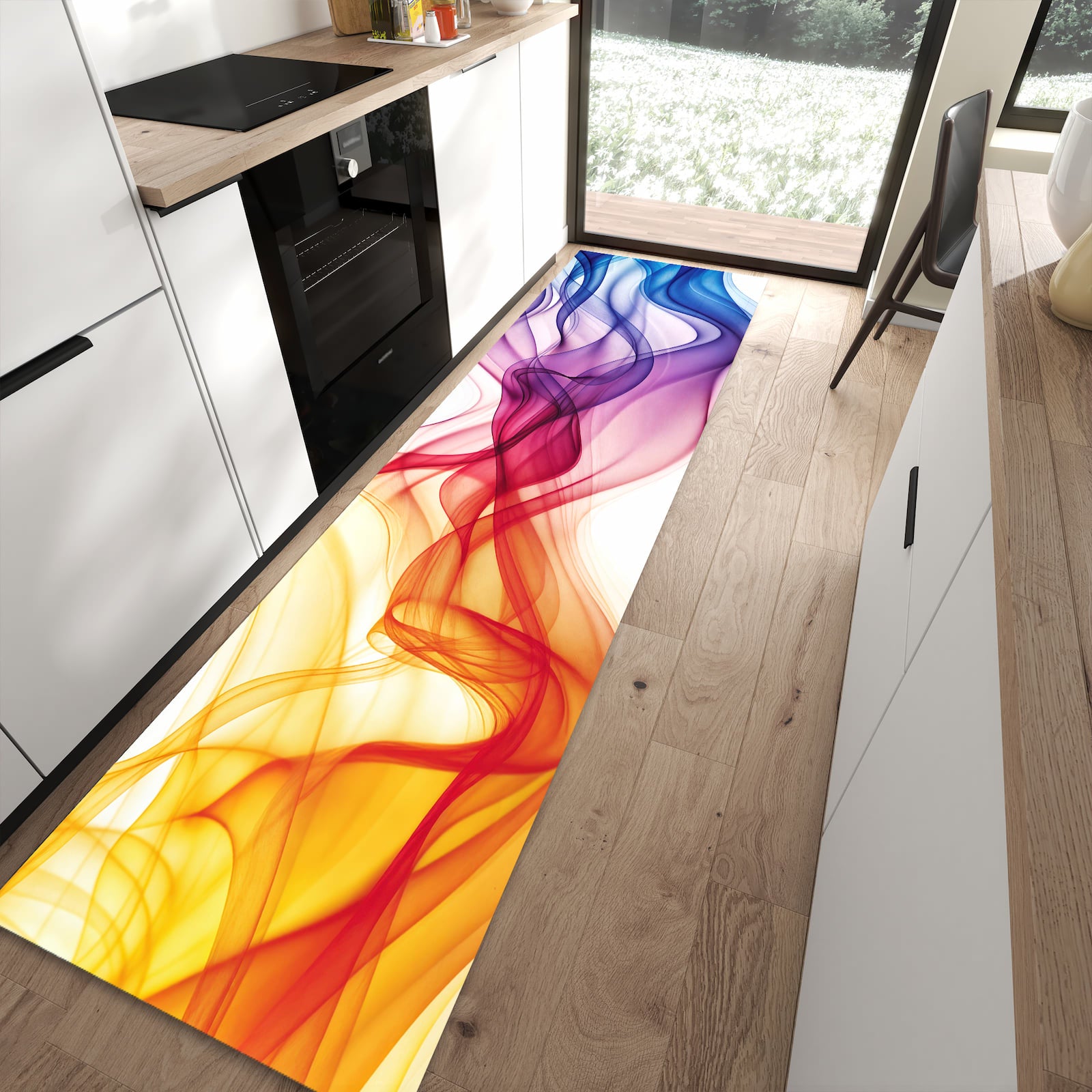 Rutschfester Küchenläufer mit Motiv Wellen von Farbige in moderner Küche
