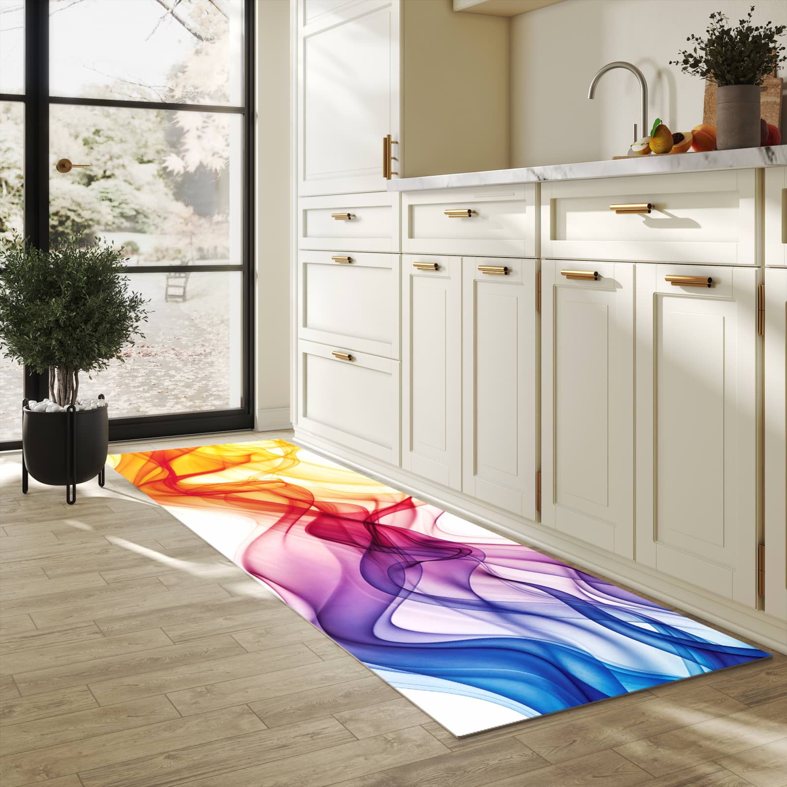 Rutschfester Küchenteppich mit Motiv Wellen von Farbige in heller Küche