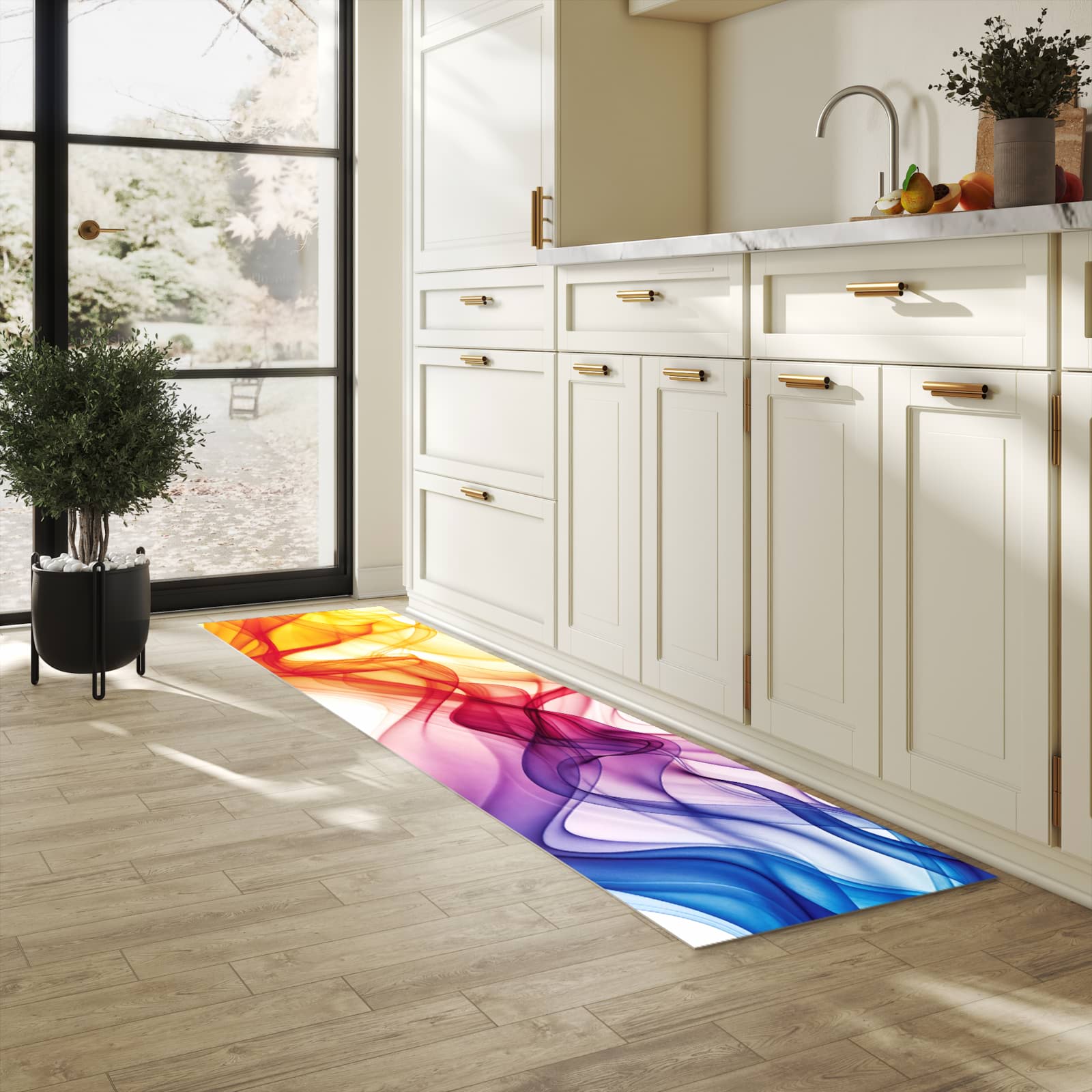 Komfortabler Küchenläufer mit Motiv Wellen von Farbige in heller Küche
