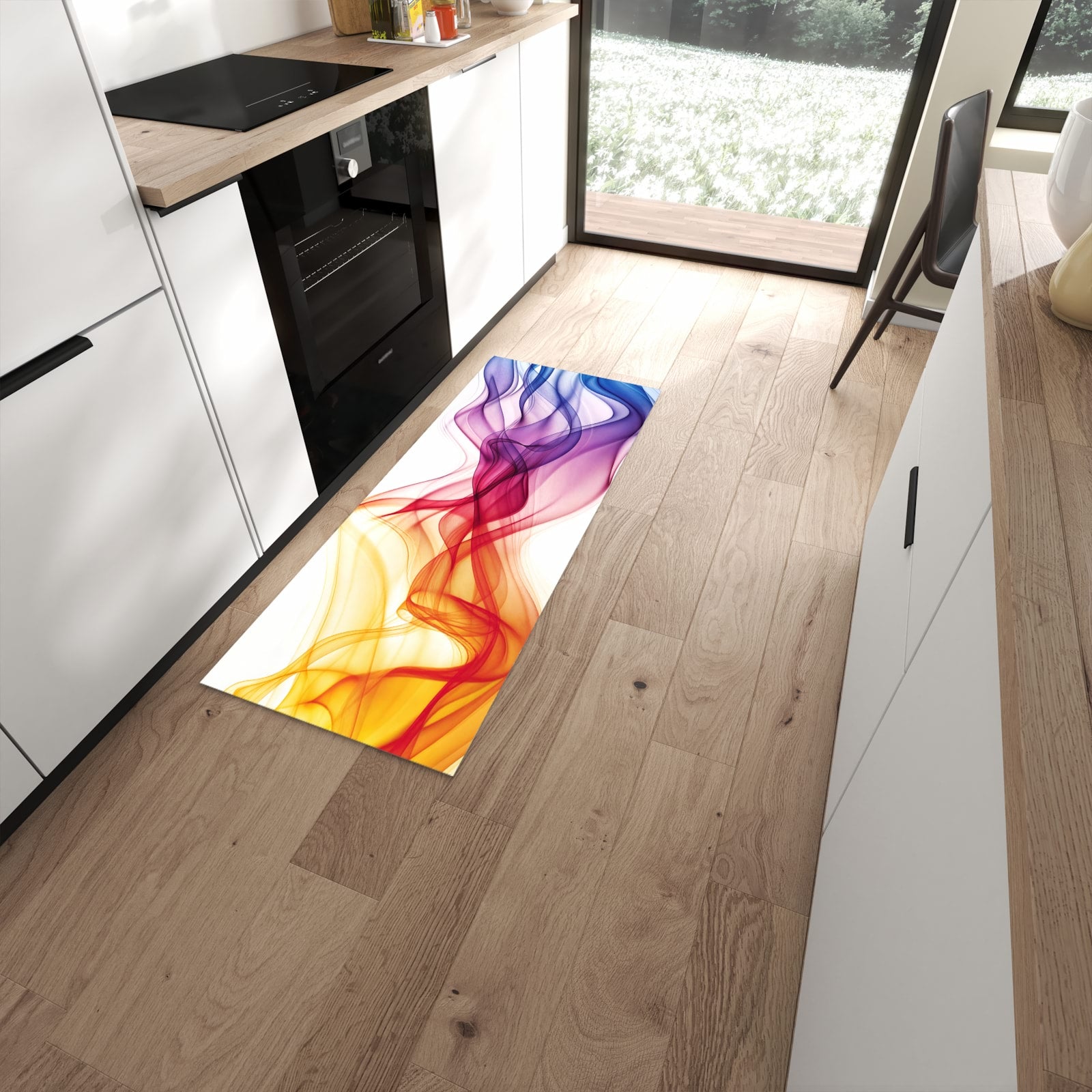 Pflegeleichter Küchenteppich mit Motiv Wellen von Farbige in moderner Küche #grösse_60 x 150 cm