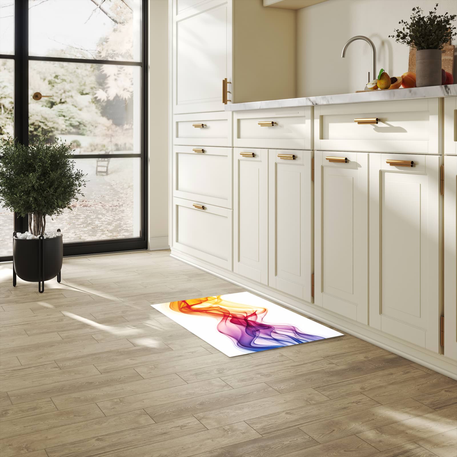 Strapazierfähiger Küchenteppich mit Motiv Wellen von Farbige in heller Küche