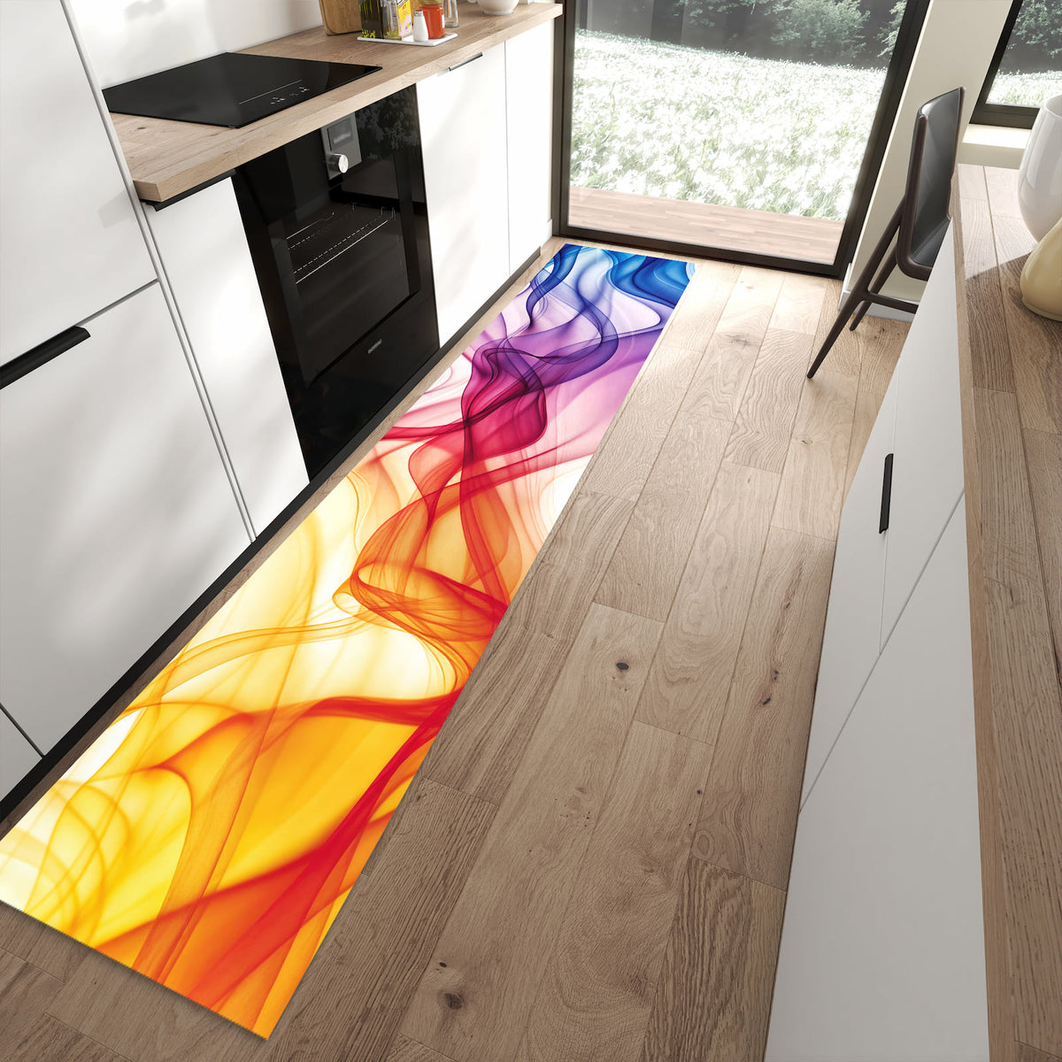 13 Größen – von 60 × 90 bis 80 × 300 cm – Küchenläufer - Bunte Rauchwellen