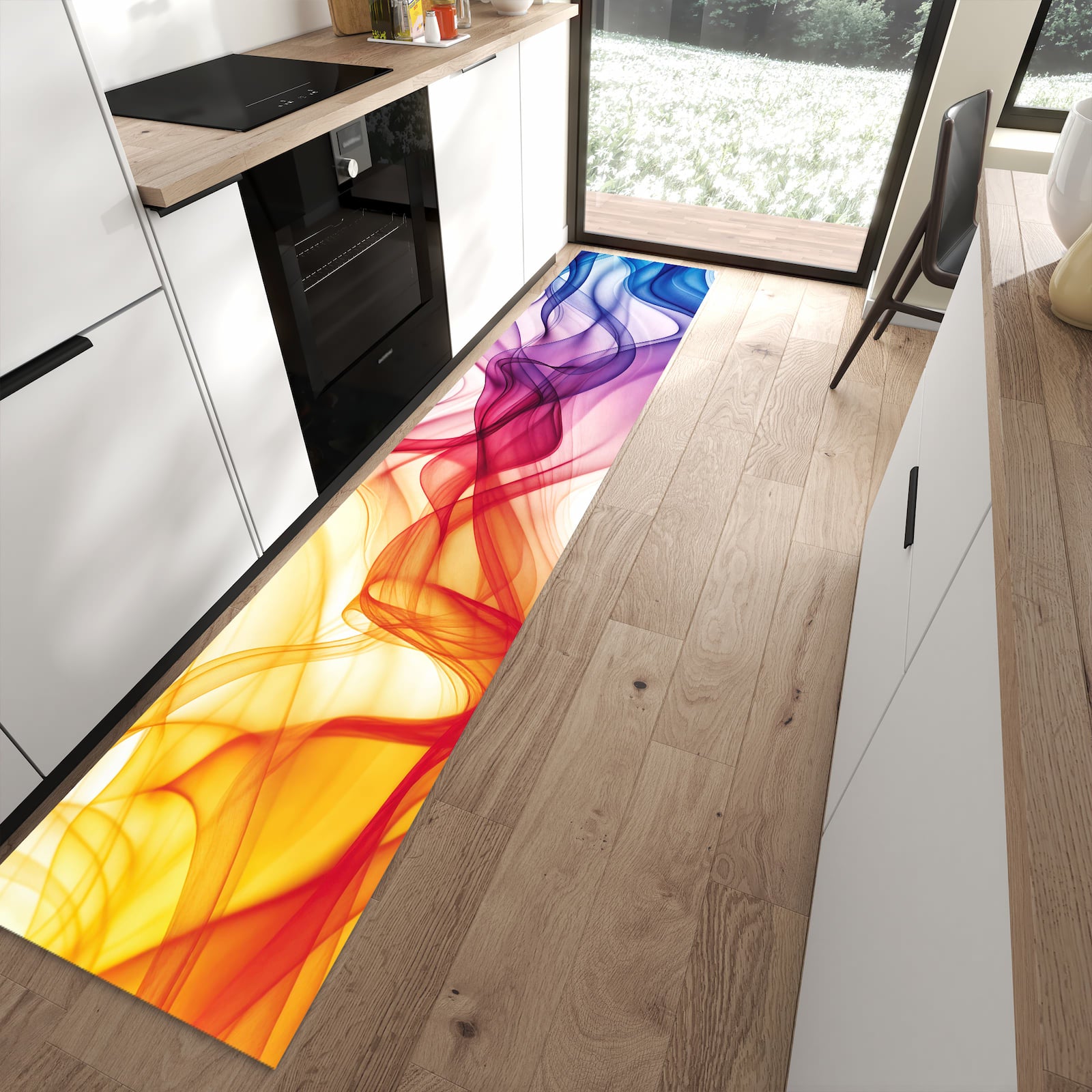 Küchenteppich mit Motiv Wellen von Farbige für angenehmes Stehen in moderner Küche