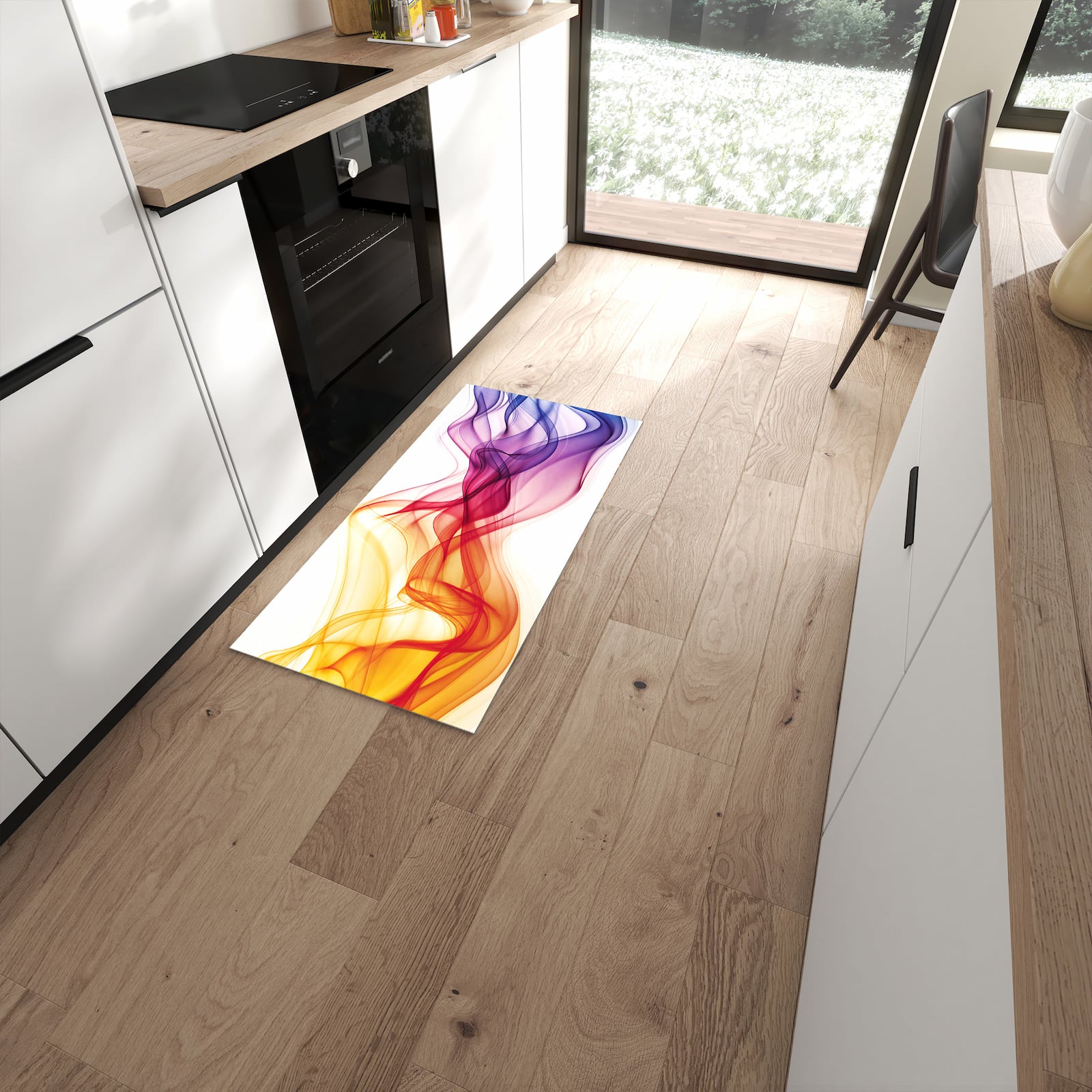 Flacher Küchenteppich mit Motiv Wellen von Farbige in moderner Küche - waschbar #grösse_60 x 120 cm