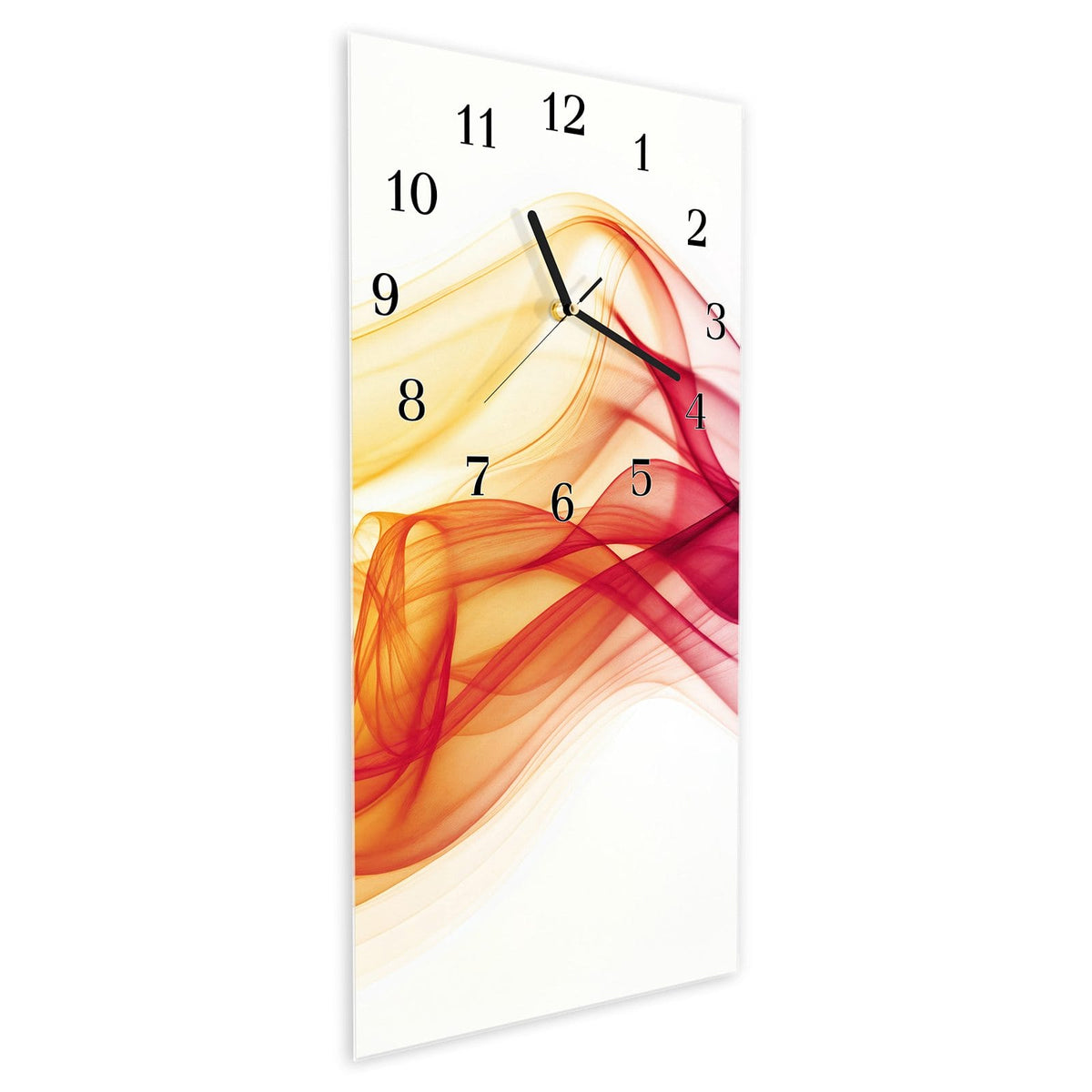 Vormontiert – mit Schwebeeffekt – Wanduhr Sanfte Farbwellen aus Glas – Hochformat 30 × 60 cm