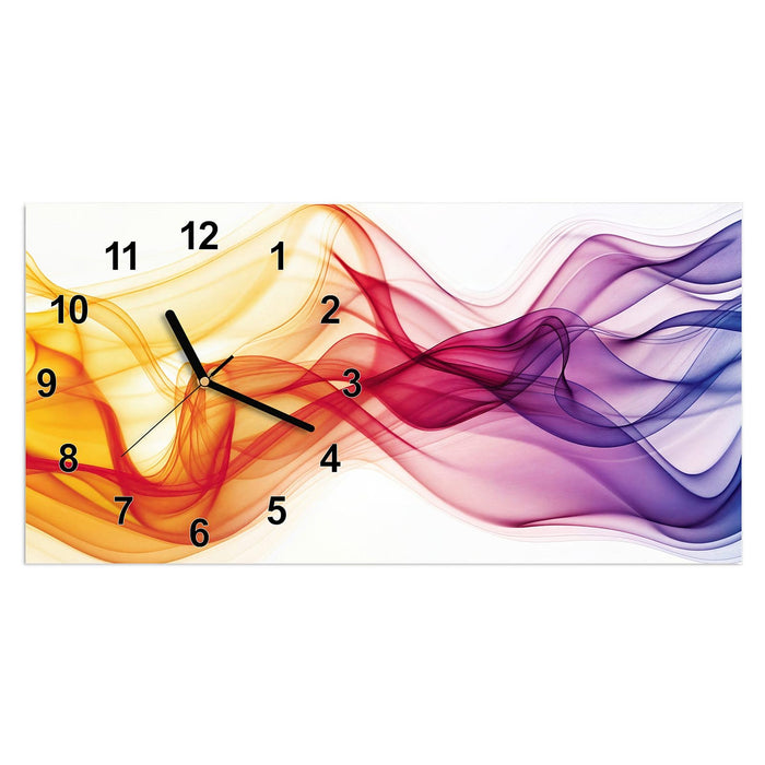 Wanduhr Sanfte Farbwellen aus Glas – Querformat 60 × 30 cm mit Ziffernblatt Modern