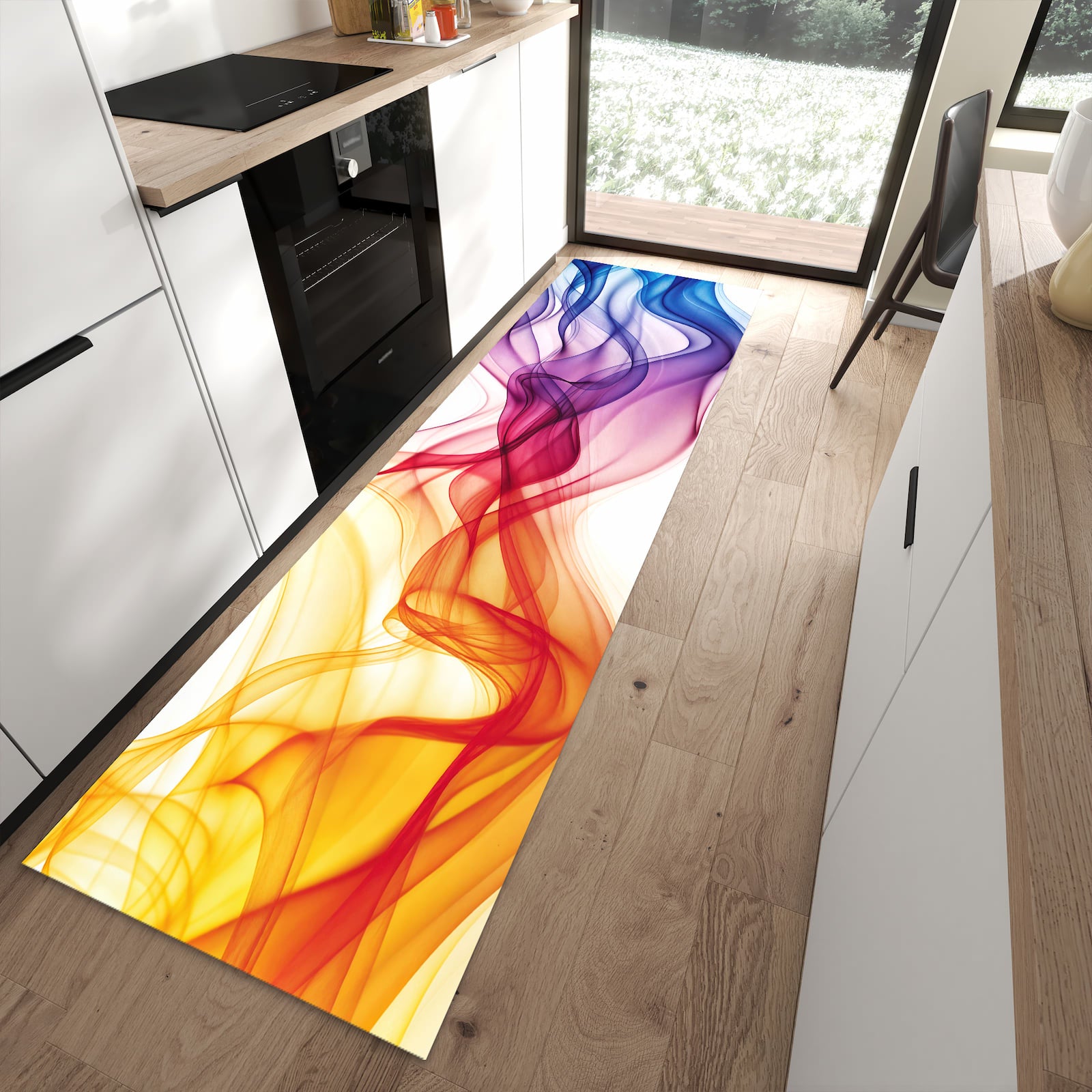 Langlebiger Küchenläufer mit Motiv Wellen von Farbige in moderner Küche
