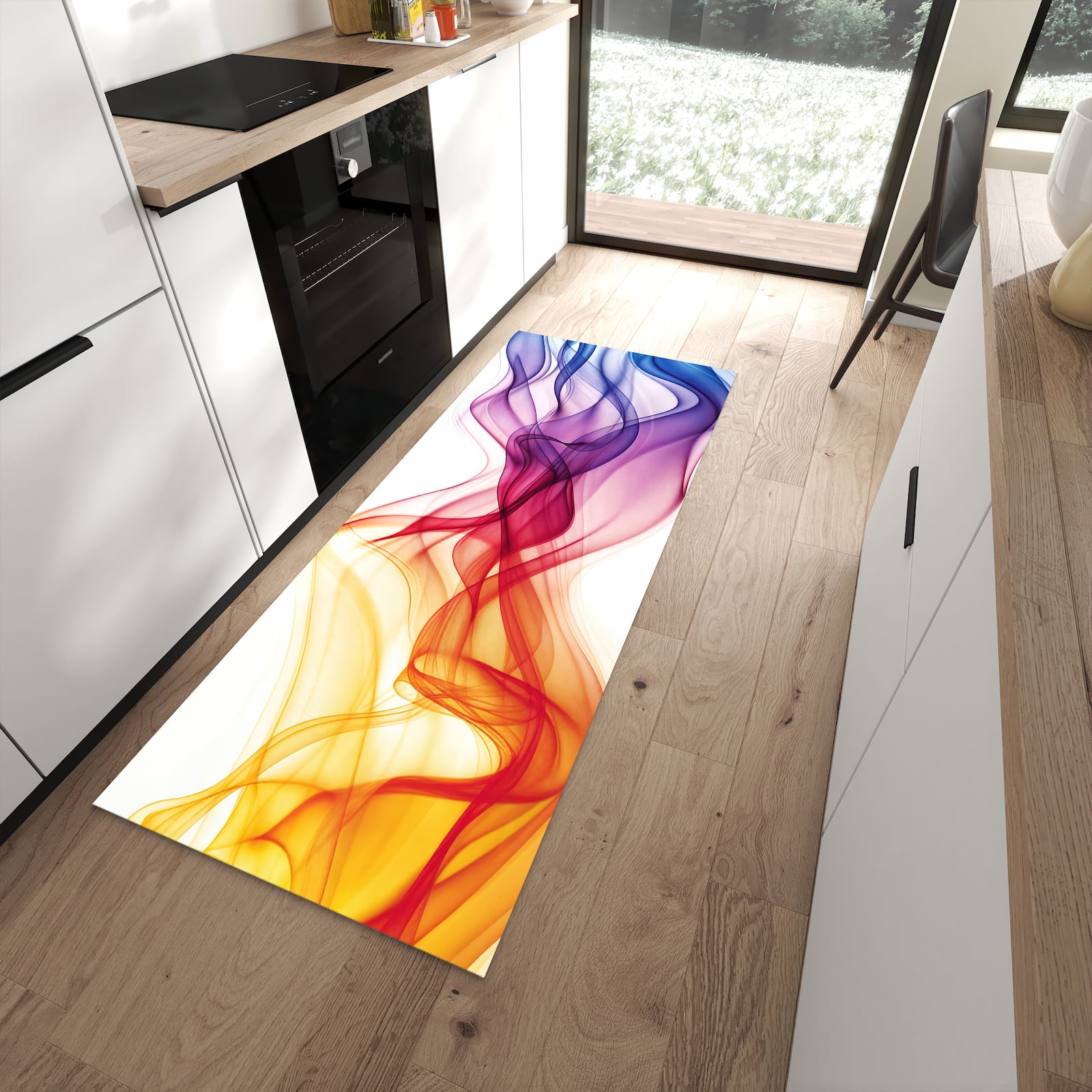 Strapazierfähiger rutschfester Küchenteppich mit Motiv Wellen von Farbige in moderner Küche