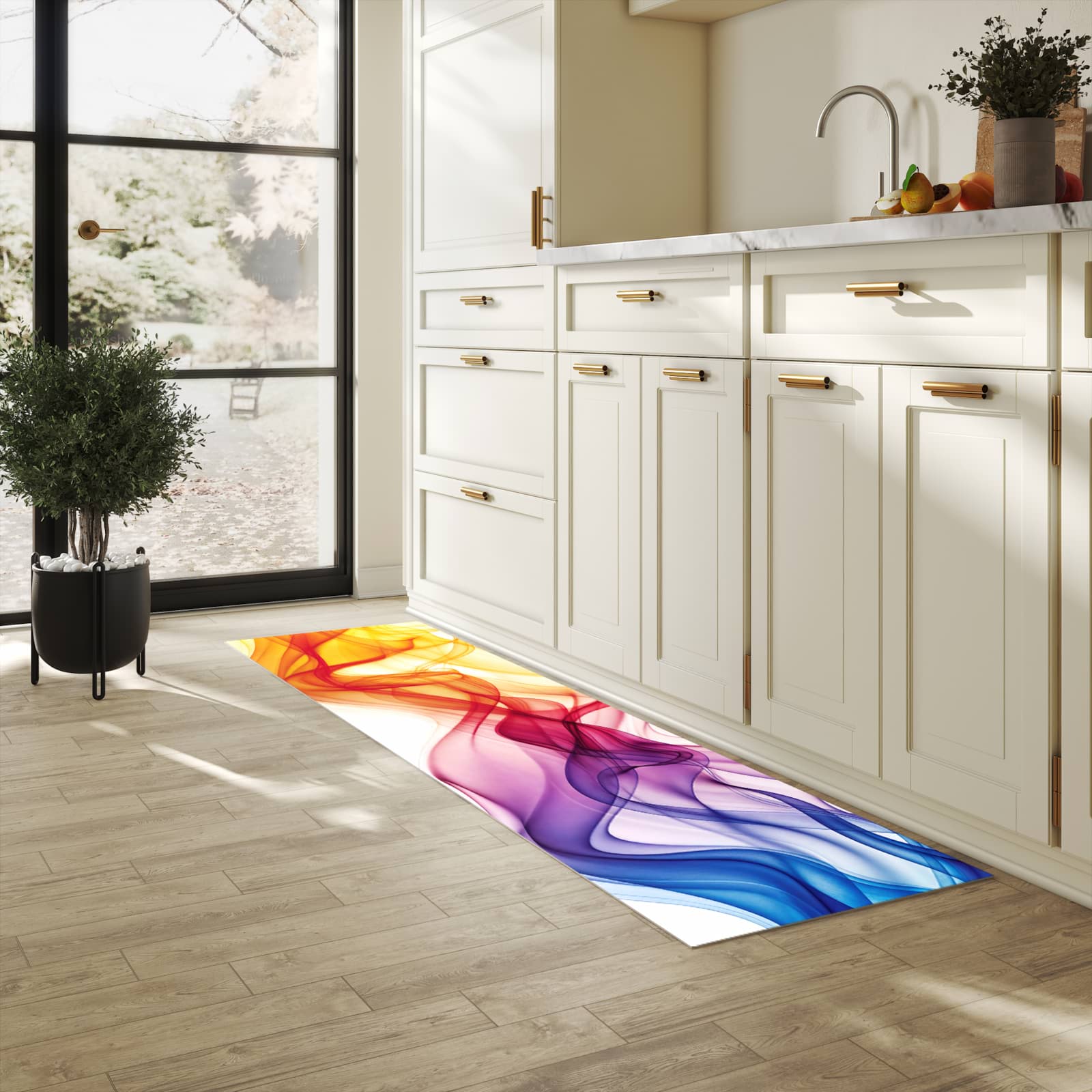 Abwaschbarer Küchenteppich mit Motiv Wellen von Farbige in heller Küche