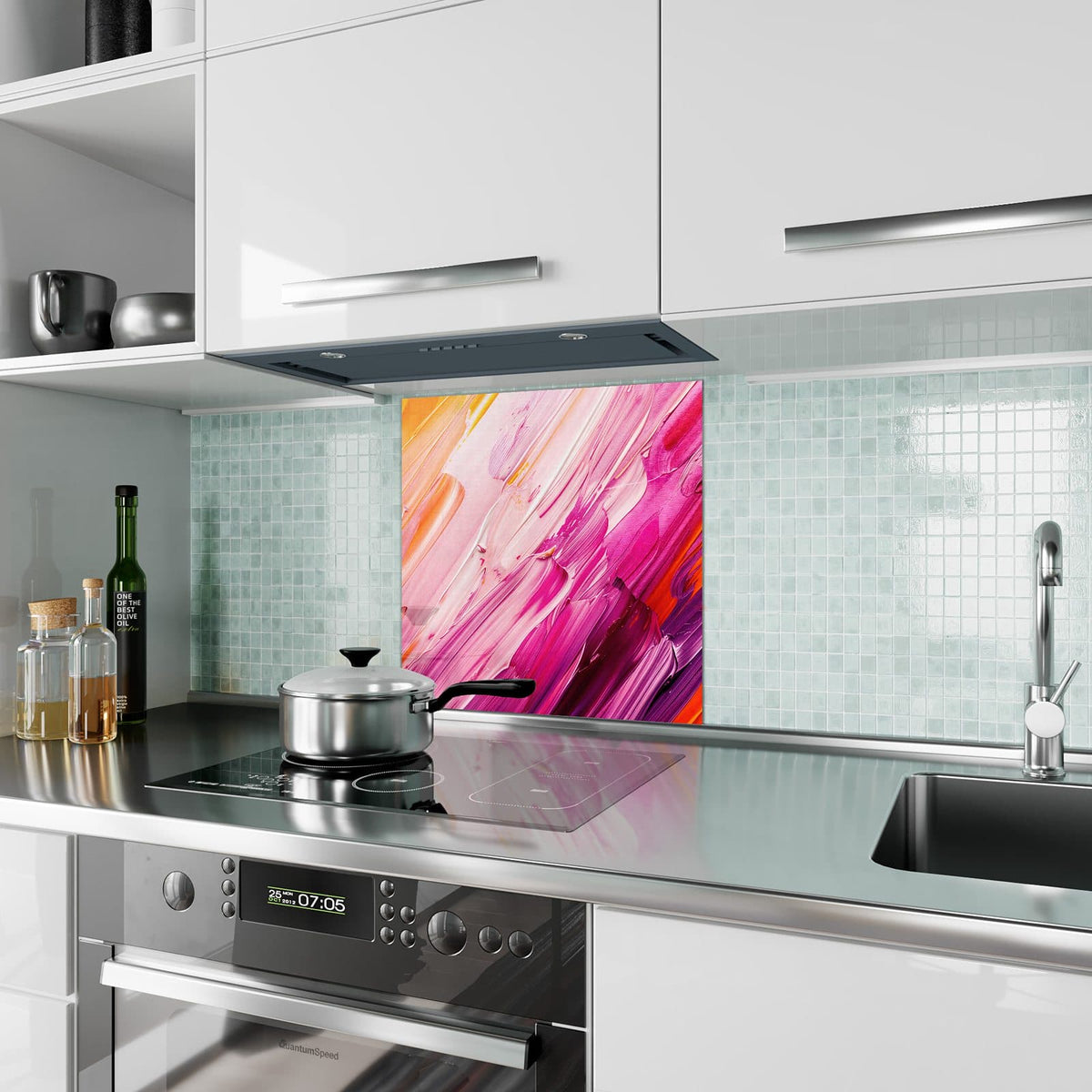 Küchenrückwand Rosa Pinselstriche aus Glas – Dicke Striche in Rosa und Magenta