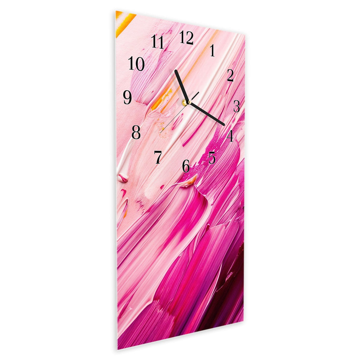 Vormontiert – mit Schwebeeffekt – Wanduhr Pinselstriche aus Glas – Hochformat 30 × 60 cm