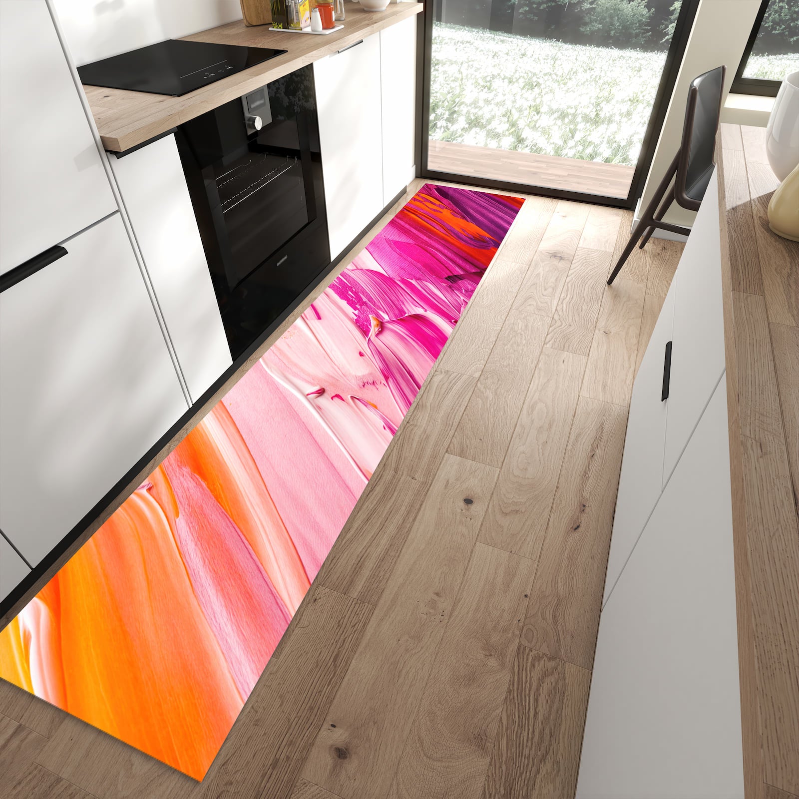 Abriebfester Küchenteppich mit Motiv Pinselstriche in moderner Küche