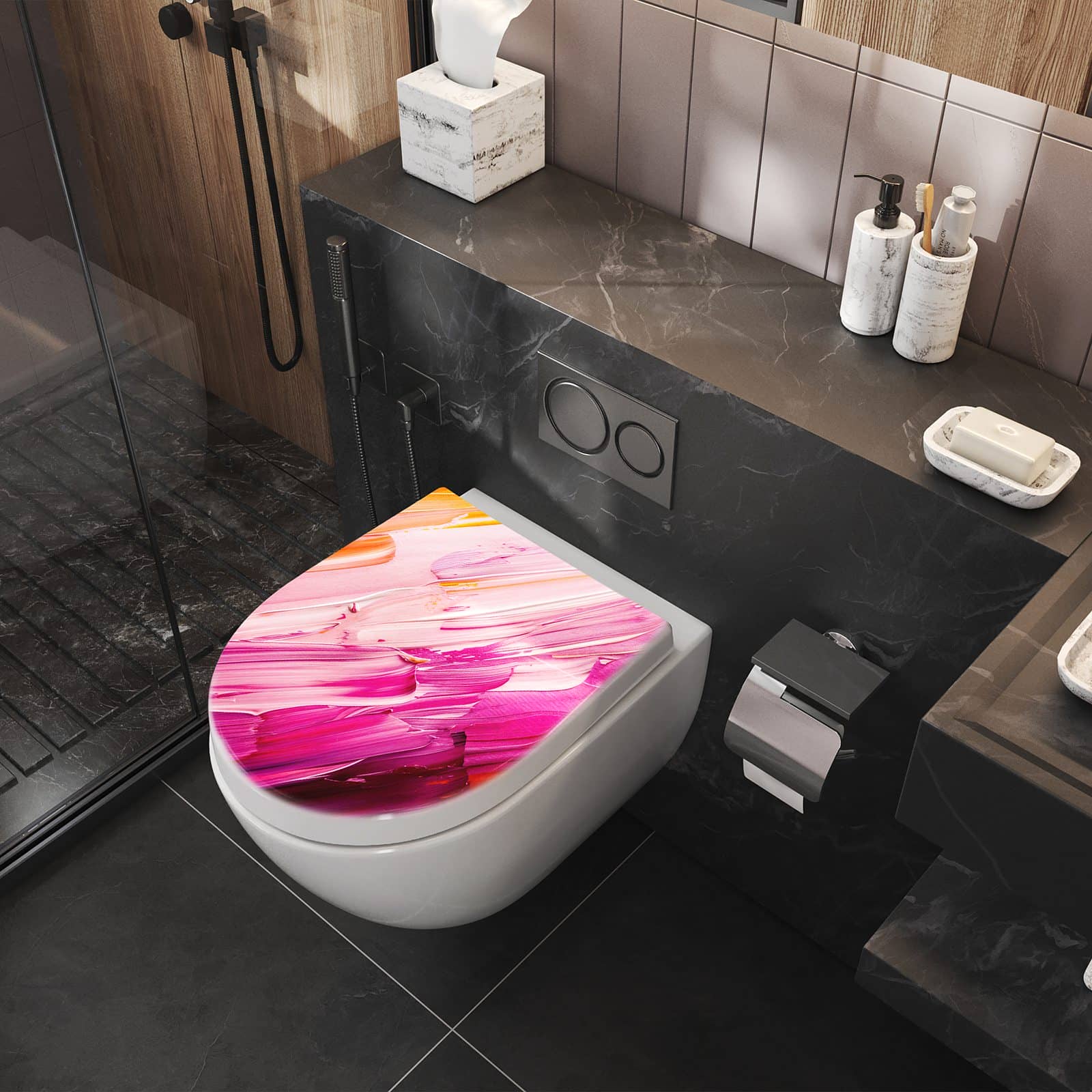 WC-Sitz mit Absenkautomatik Pinselstriche