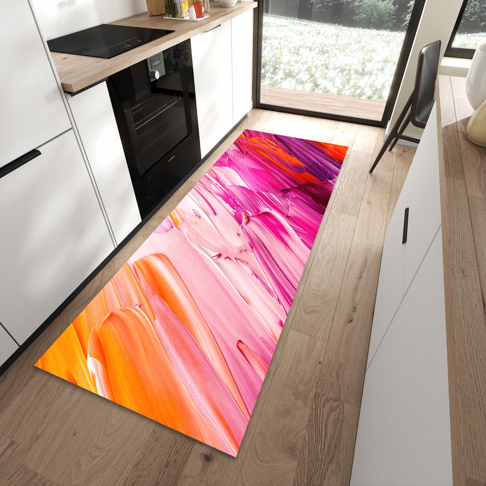 Langlebiger Küchenteppich mit Motiv Pinselstriche in moderner Küche