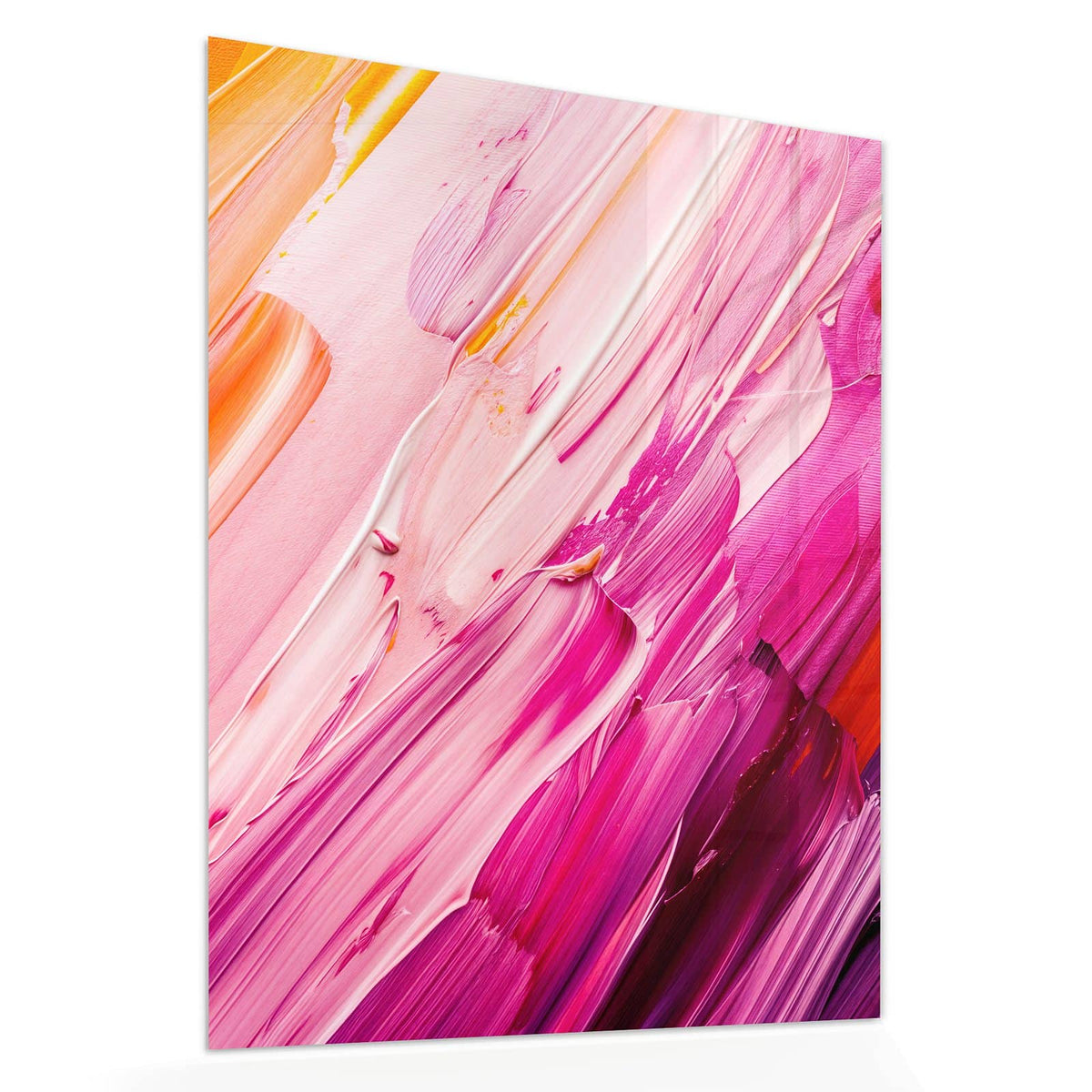 Echtglas, 4 mm – kein Acryl, keine Folie – Wandbild - Rosa Pinselstriche - Hochformat