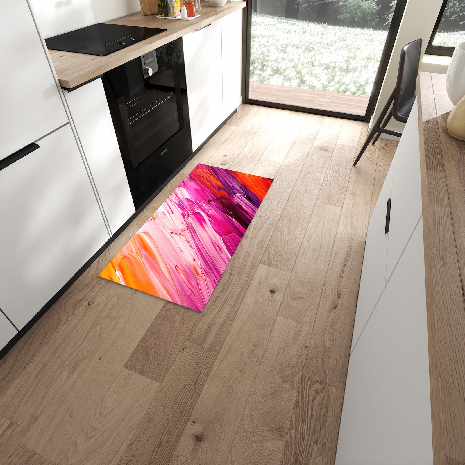 Farbbeständiger waschbarer Küchenläufer mit Motiv Pinselstriche in moderner Küche #grösse_60 x 120 cm