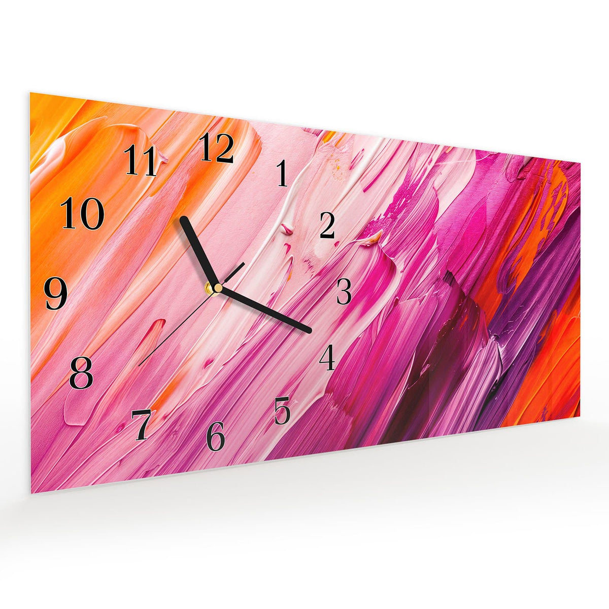 Vormontiert – mit Schwebeeffekt – Wanduhr Pinselstriche aus Glas – Querformat 60 × 30 cm