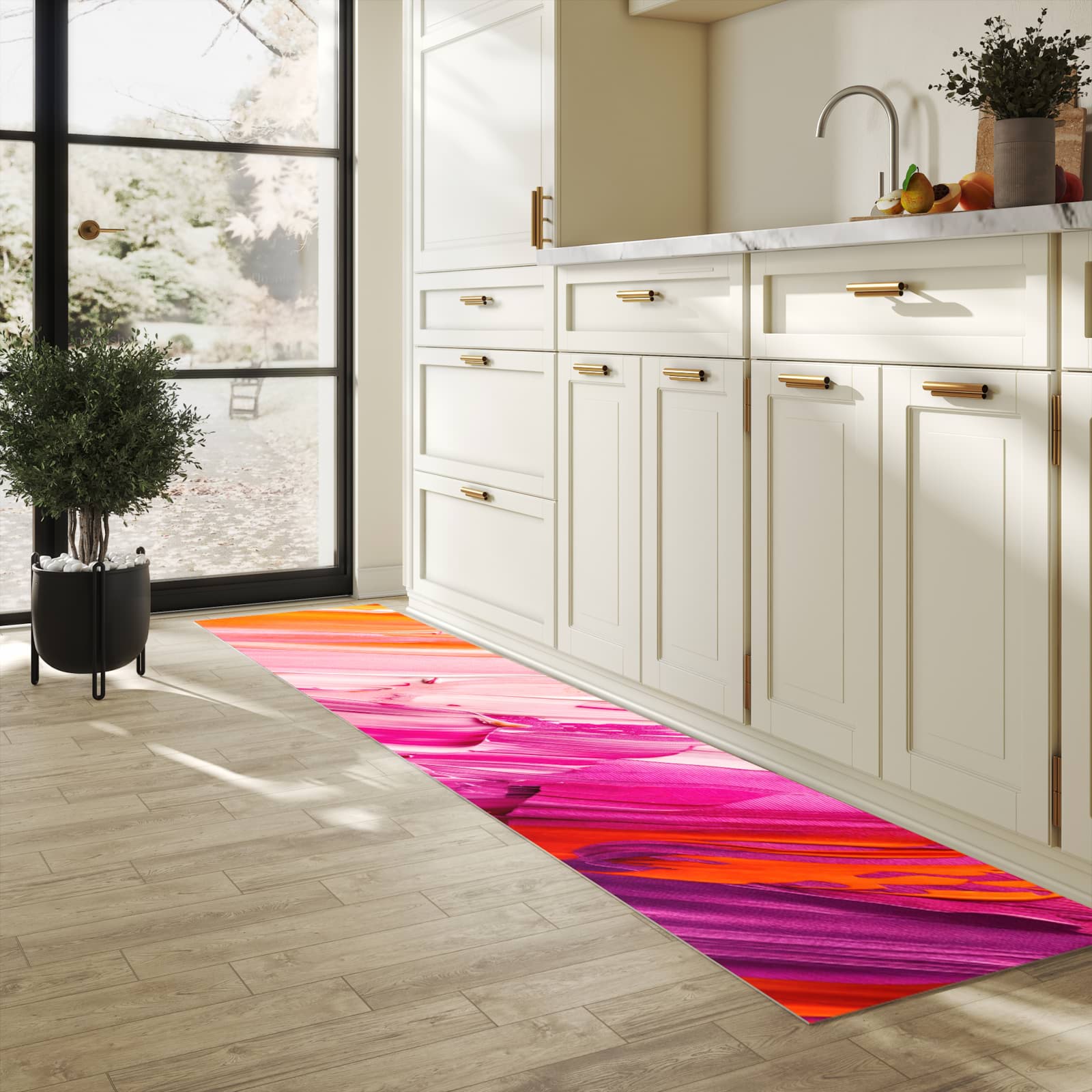 UV-beständiger Küchenläufer mit Motiv Pinselstriche in heller Küche