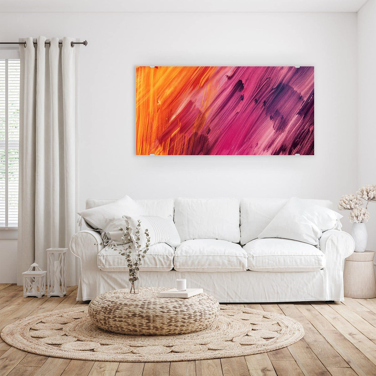 Wandbild - Diagonale Farbstriche - Querformat – Pinselstriche in Orange und Pink