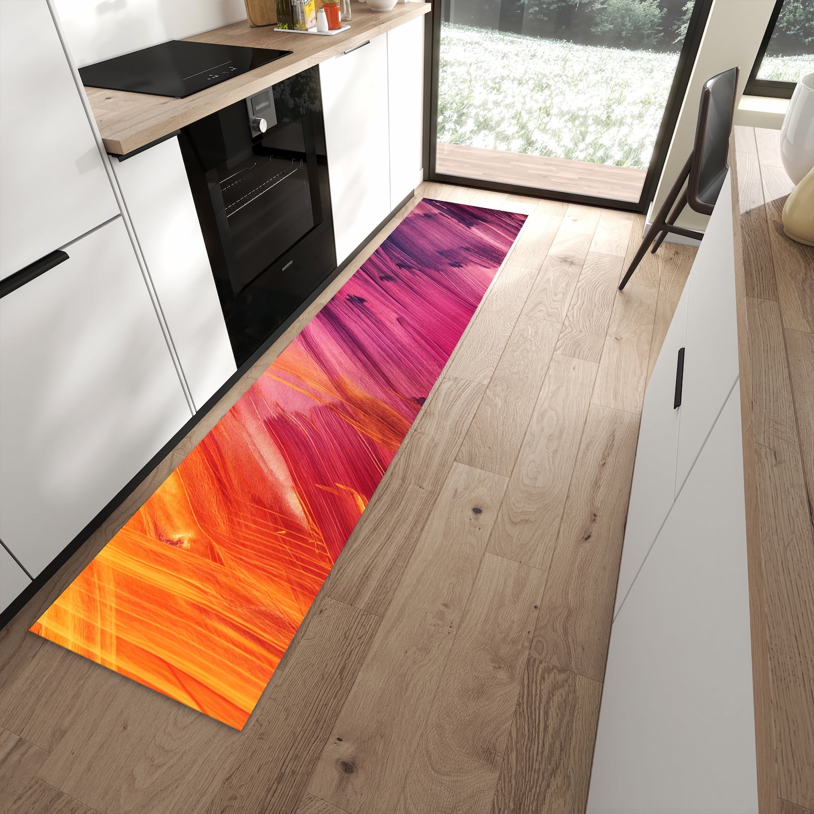 Hygienischer Läufer für die Küche mit Motiv Abstrakte Farben in moderner Küche