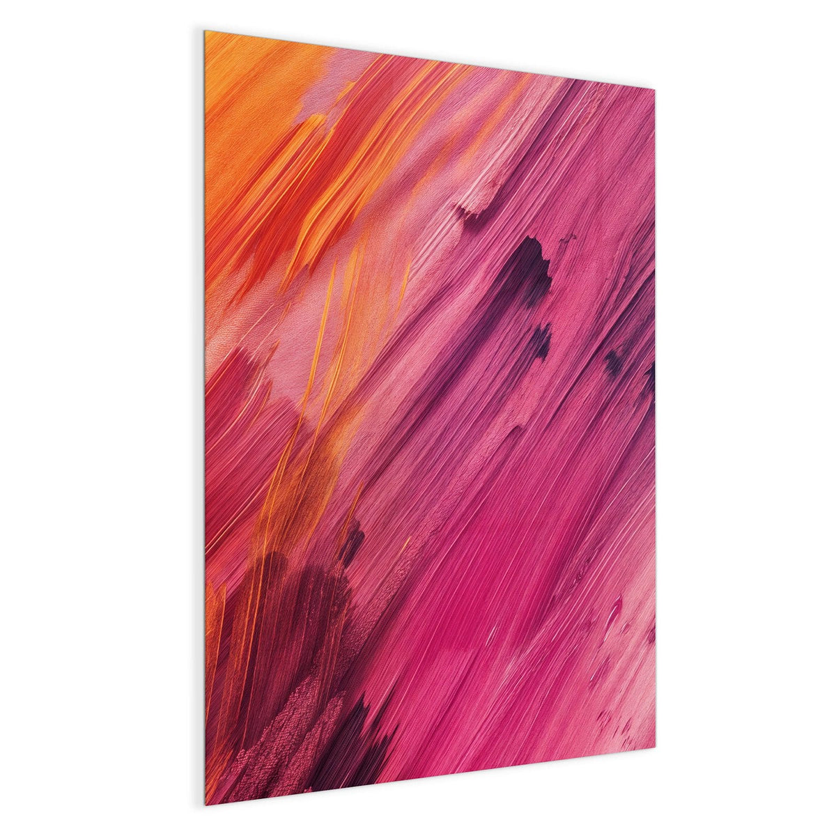 Diagonale Pinselstriche in Orange, Pink und Violett über die ganze Fläche