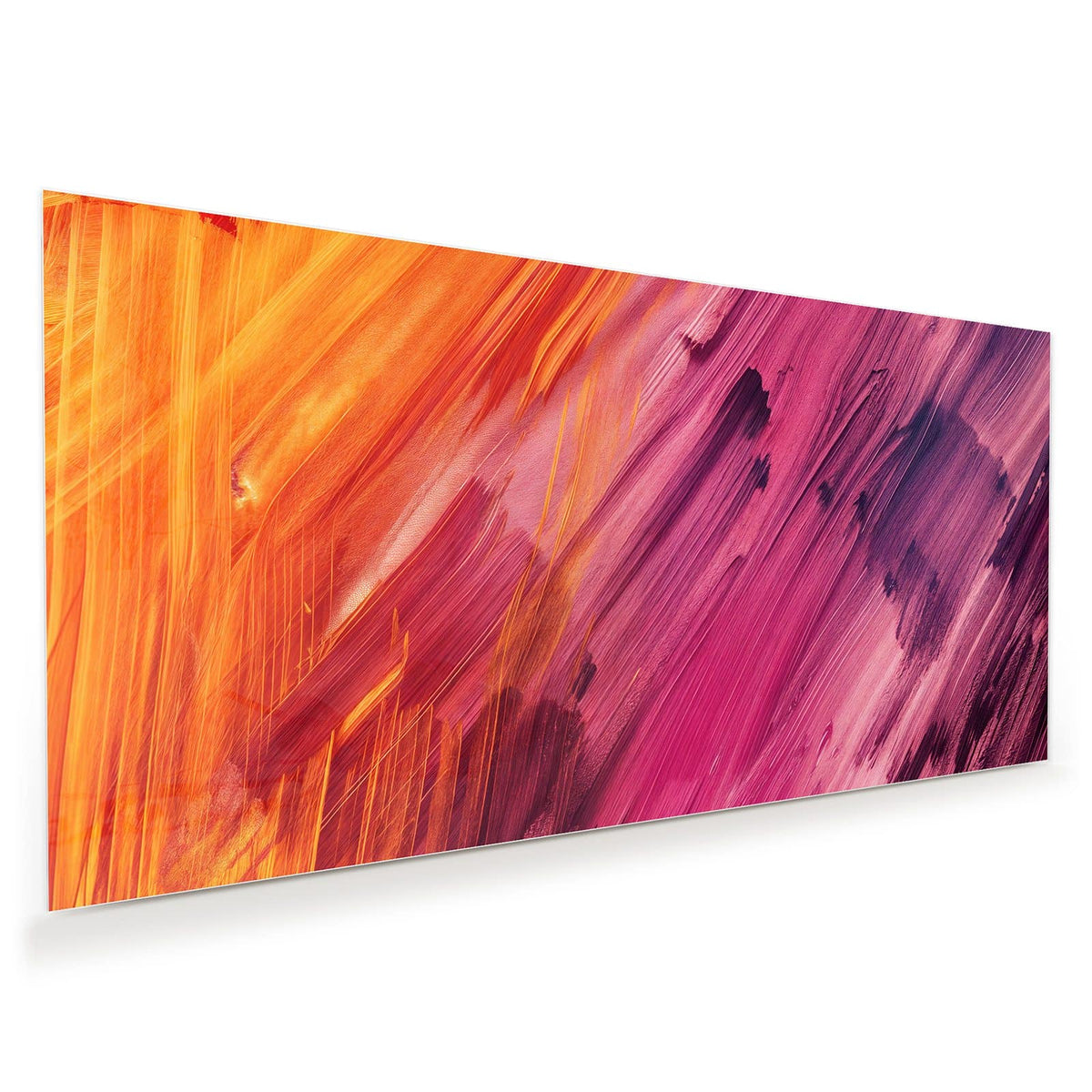 Diagonale Pinselstriche in Orange, Pink und Violett über die ganze Fläche