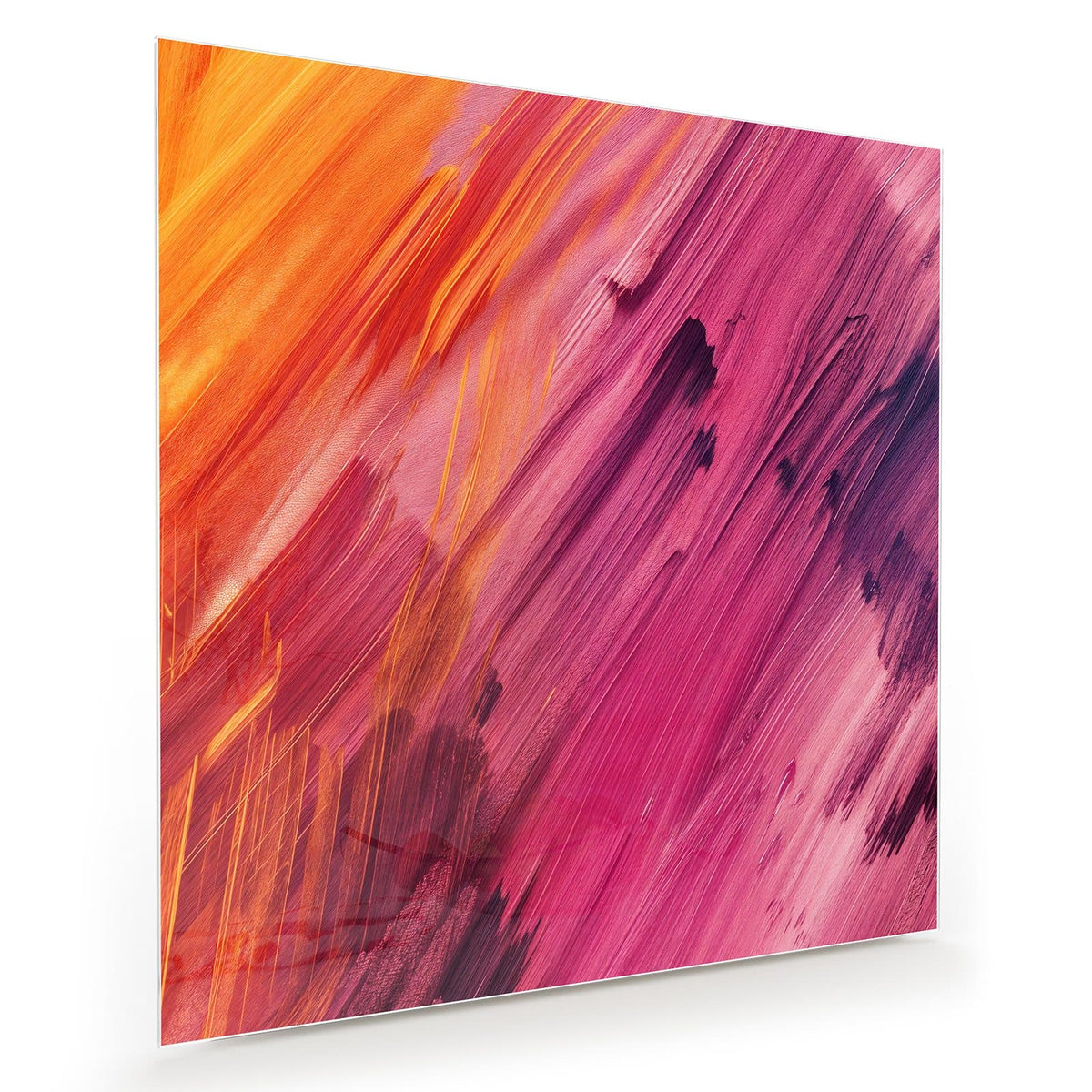 Diagonale Pinselstriche in Orange, Pink und Violett über die ganze Fläche