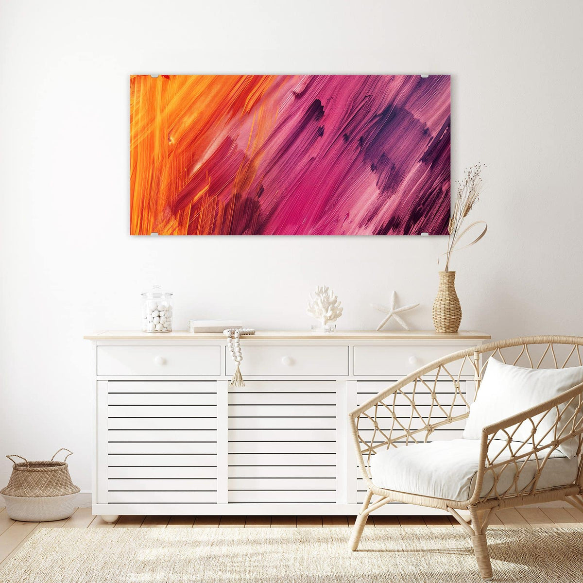Echtglas, 4 mm – kein Acryl, keine Folie – Wandbild - Diagonale Farbstriche - Querformat