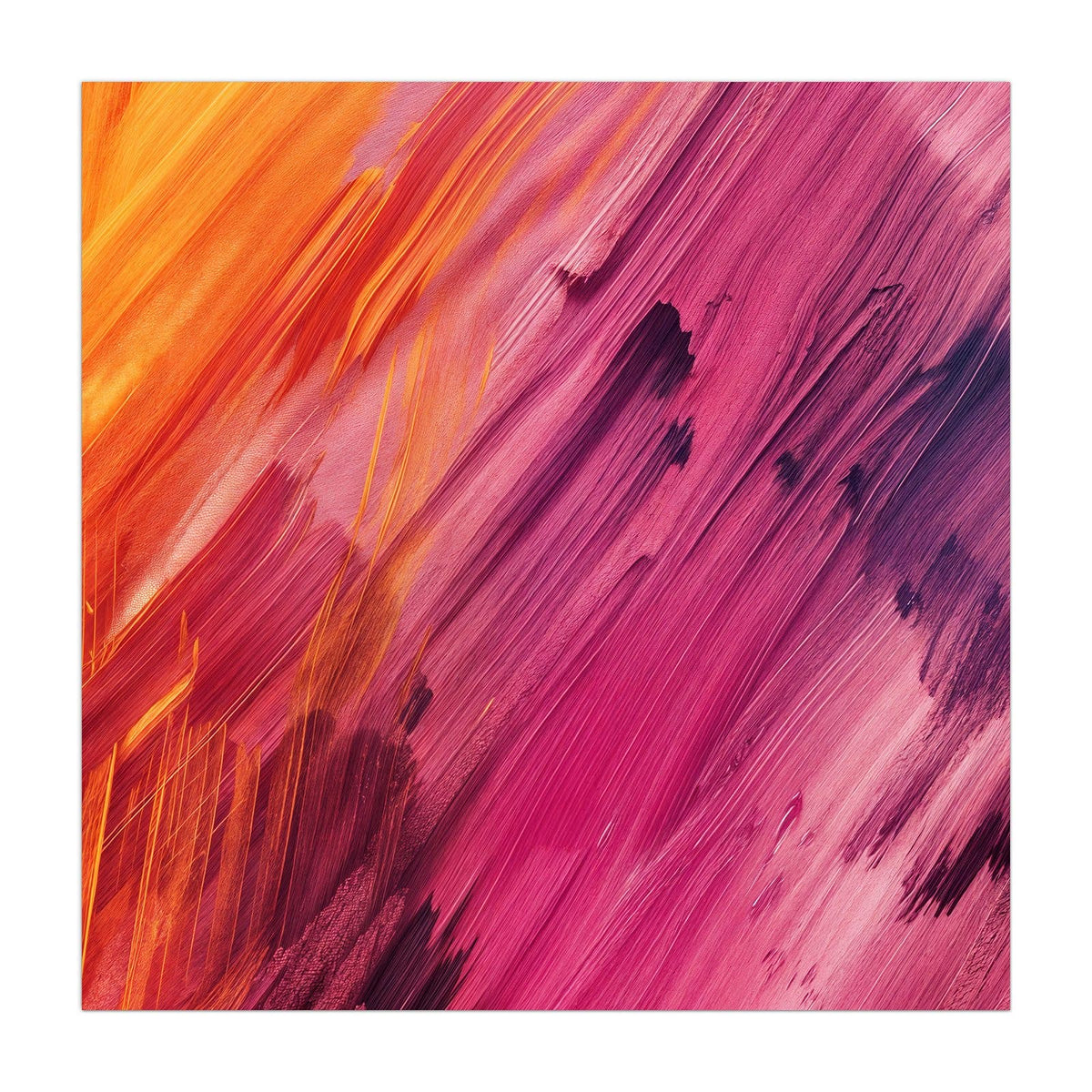 Diagonale Pinselstriche in Orange, Pink und Violett über die ganze Fläche