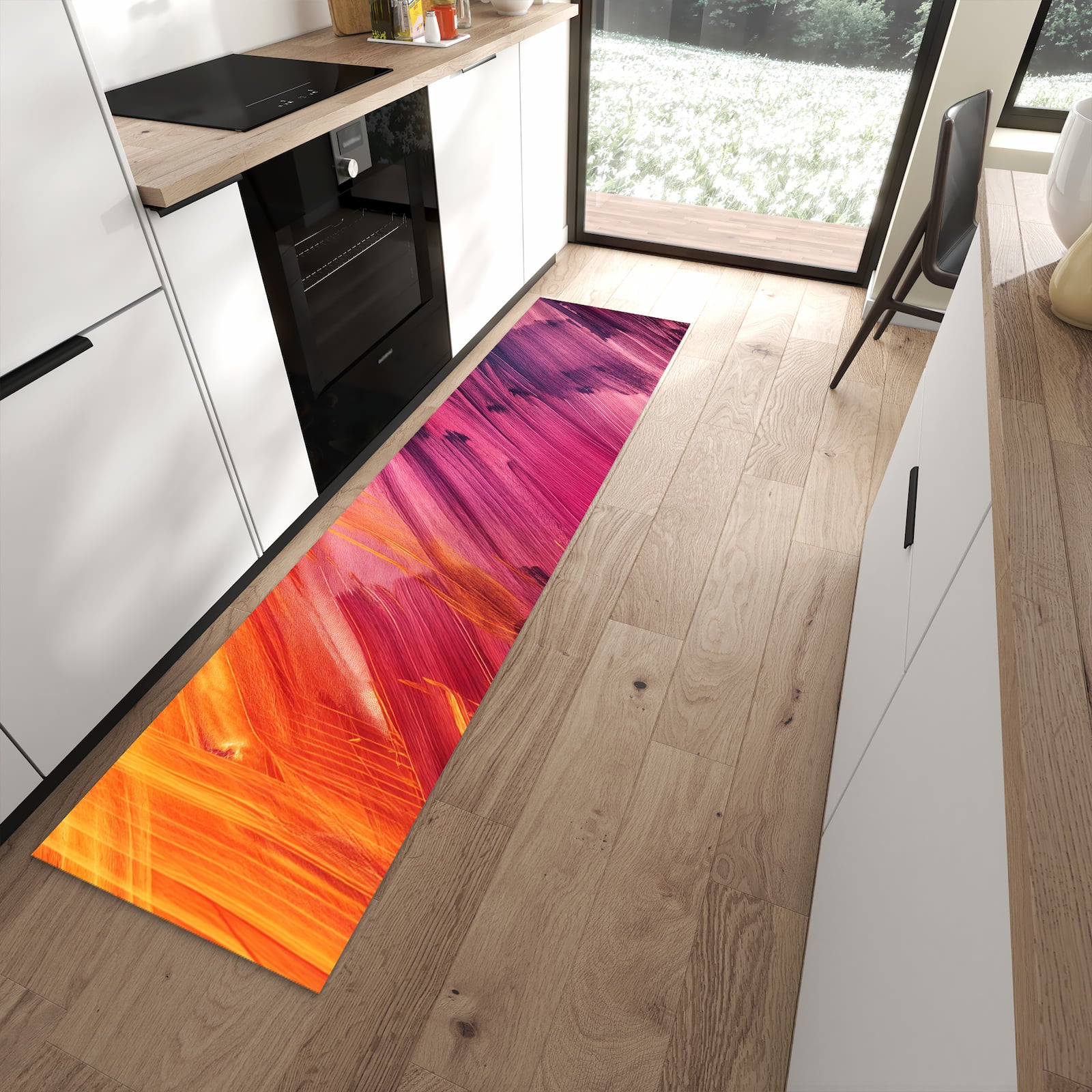 Küchenläufer mit Motiv Abstrakte Farben für angenehme Haptik in moderner Küche