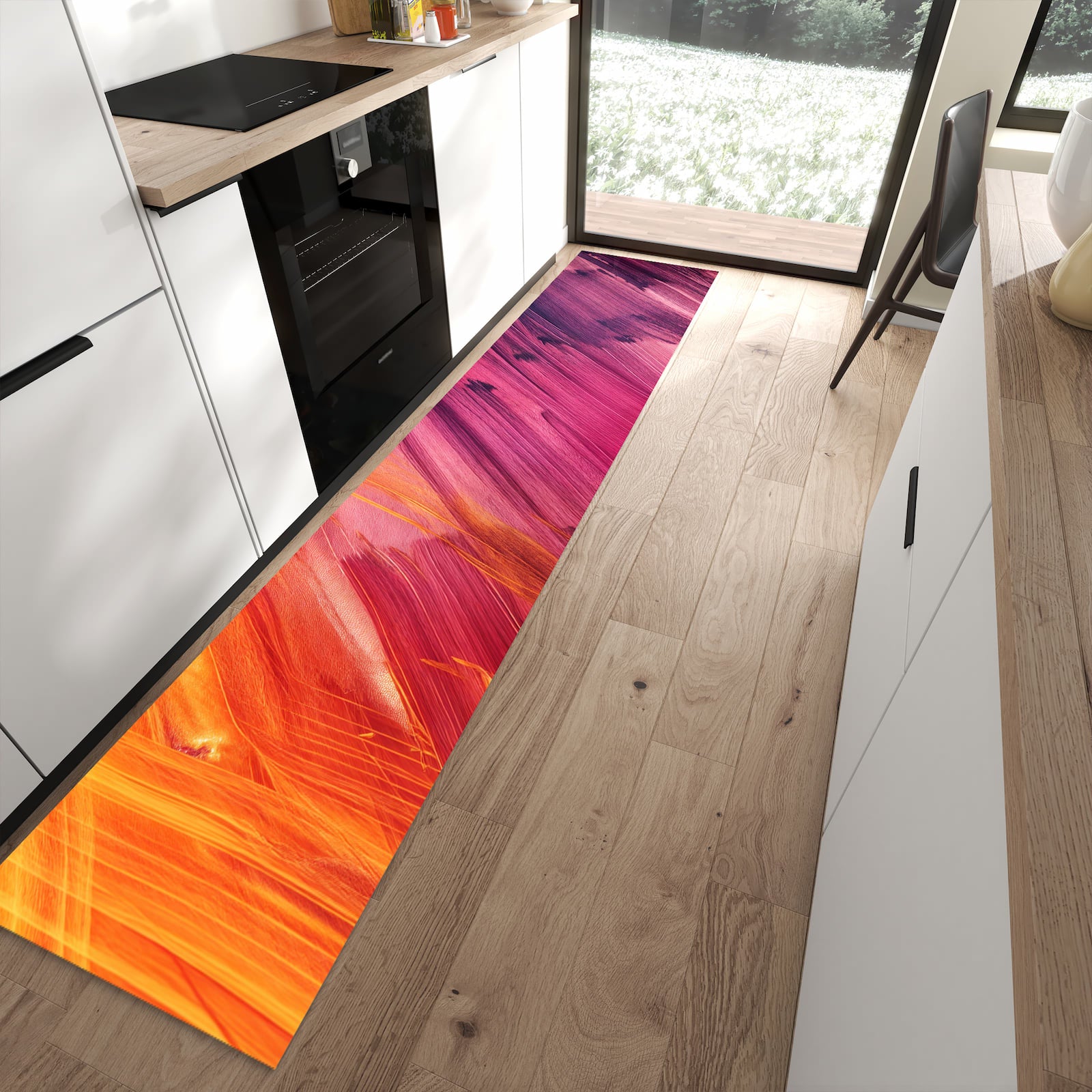 Strapazierfähiger Küchenläufer mit Motiv Abstrakte Farben in moderner Küche