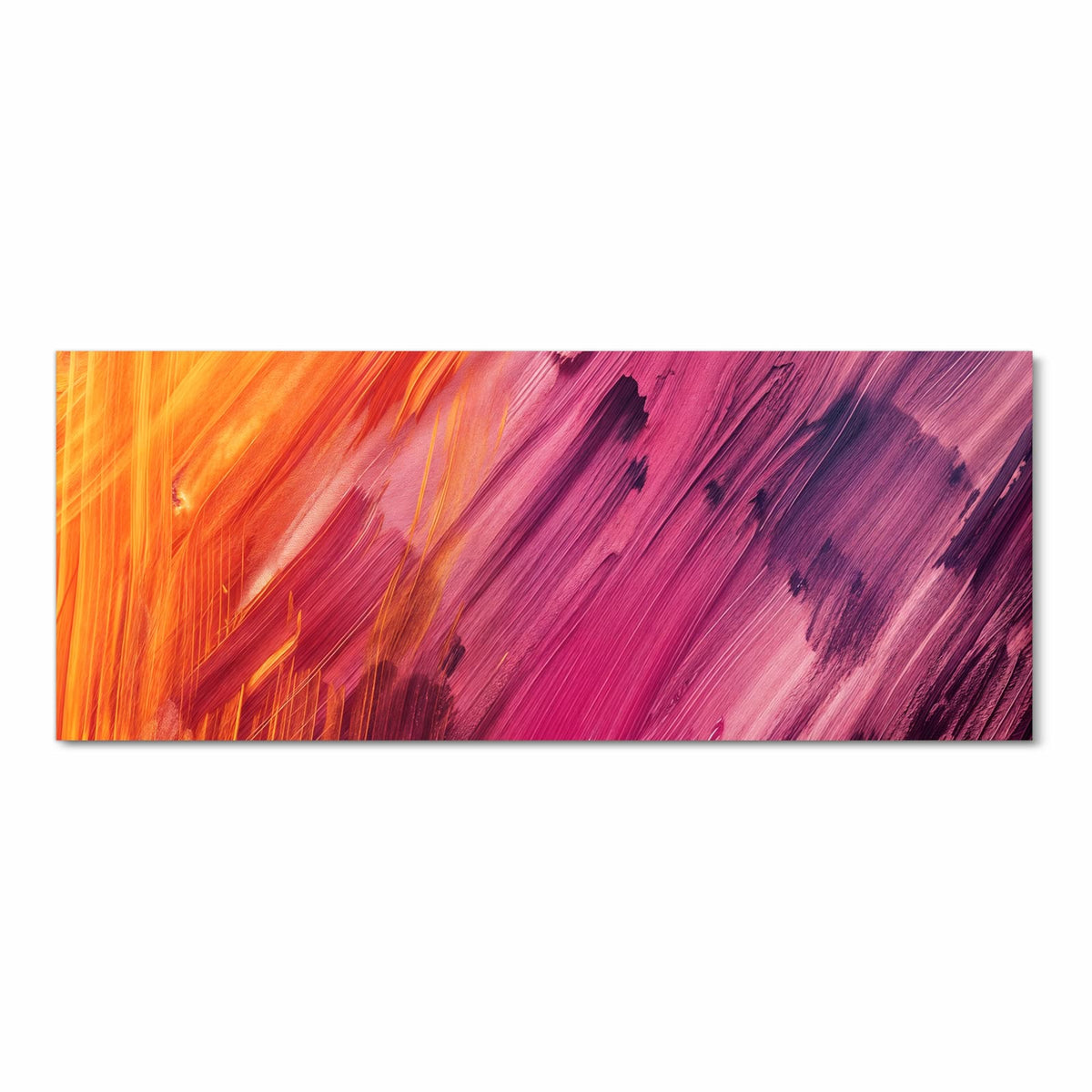 Diagonale Pinselstriche in Orange, Pink und Violett über die ganze Fläche
