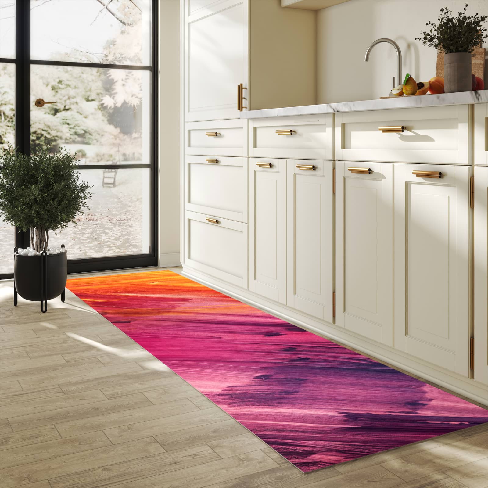 Küchenteppich mit Motiv Abstrakte Farben für Ordnung in heller Küche