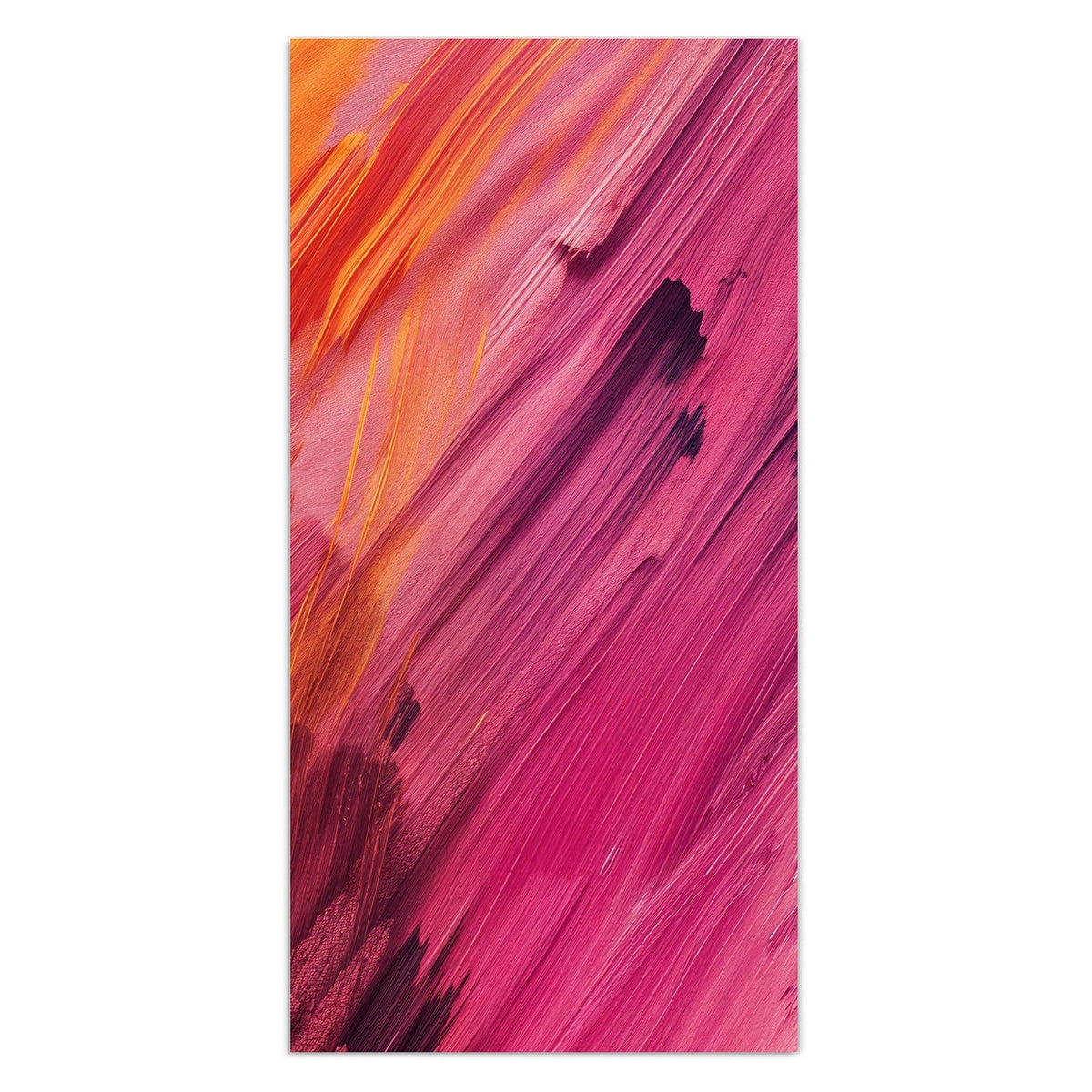 Diagonale Pinselstriche in Orange, Pink und Violett über die ganze Fläche