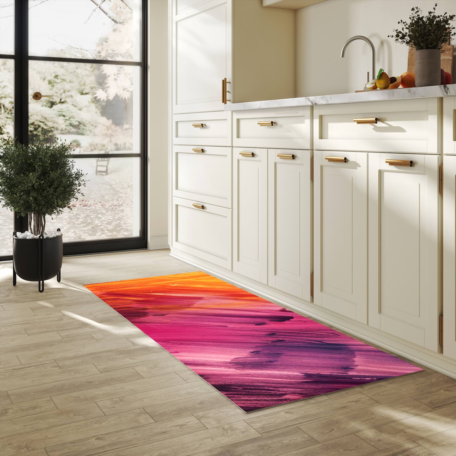 Rutschfester Küchenteppich mit Motiv Abstrakte Farben in heller Küche