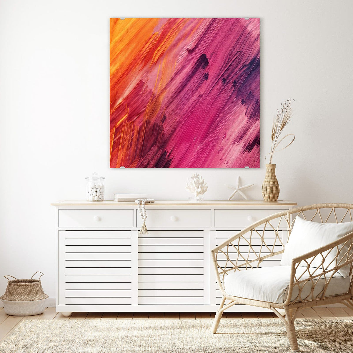 Echtglas, 4 mm – kein Acryl, keine Folie – Wandbild - Diagonale Farbstriche - Quadratisch