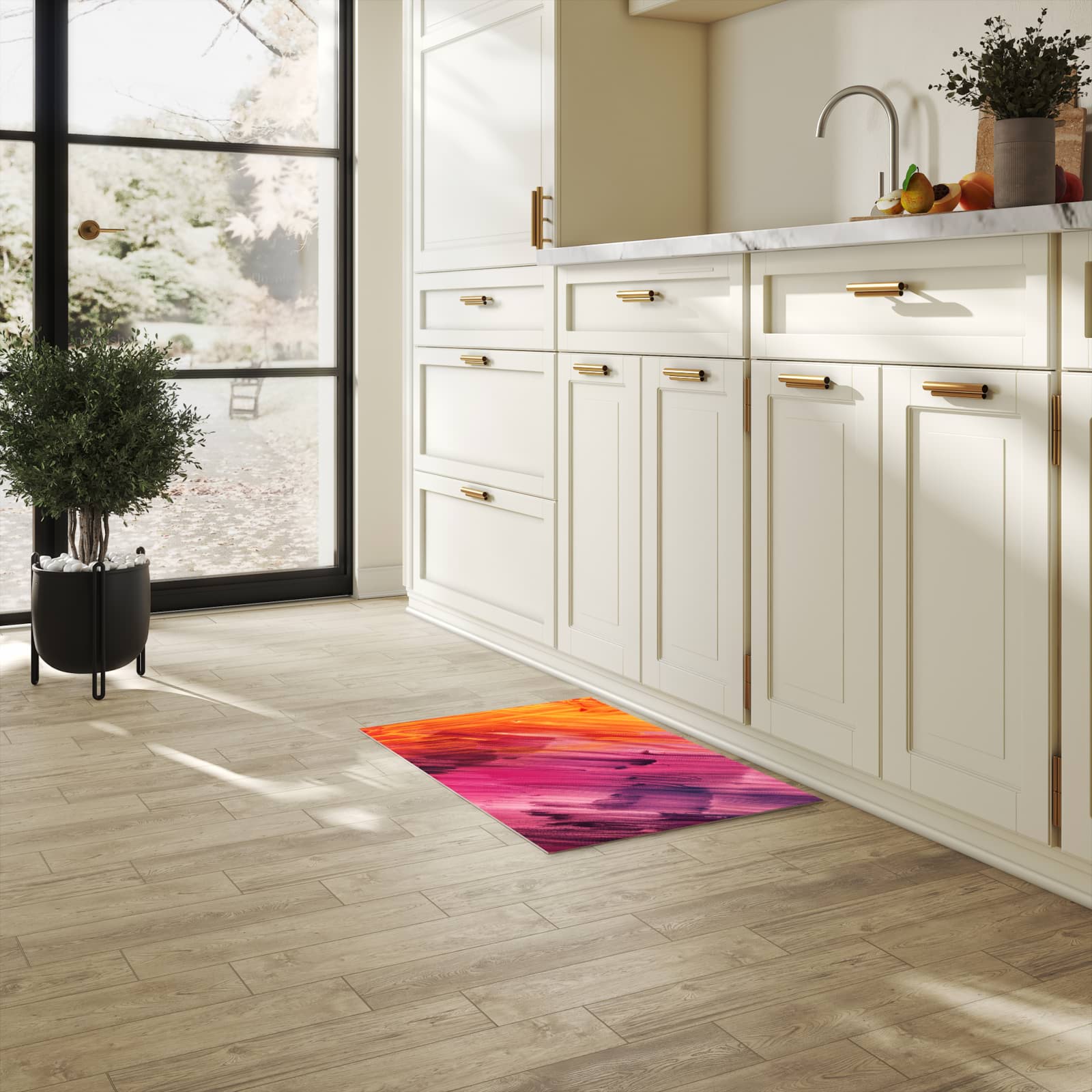 Langlebiger Küchenteppich mit Motiv Abstrakte Farben in heller Küche
