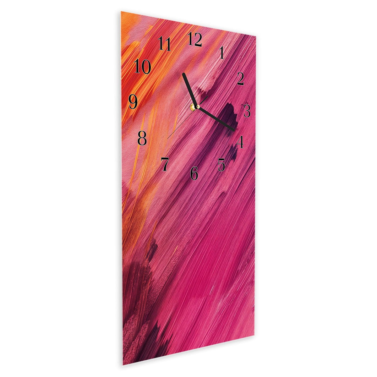 Vormontiert – mit Schwebeeffekt – Wanduhr Abstrakte Farben aus Glas – Hochformat 30 × 60 cm