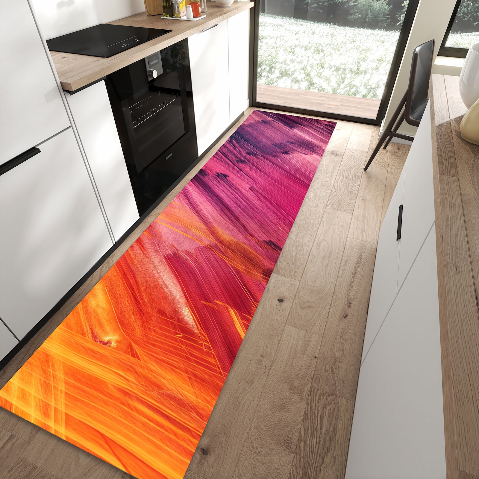 Bodenschonender Küchenteppich mit Motiv Abstrakte Farben in moderner Küche