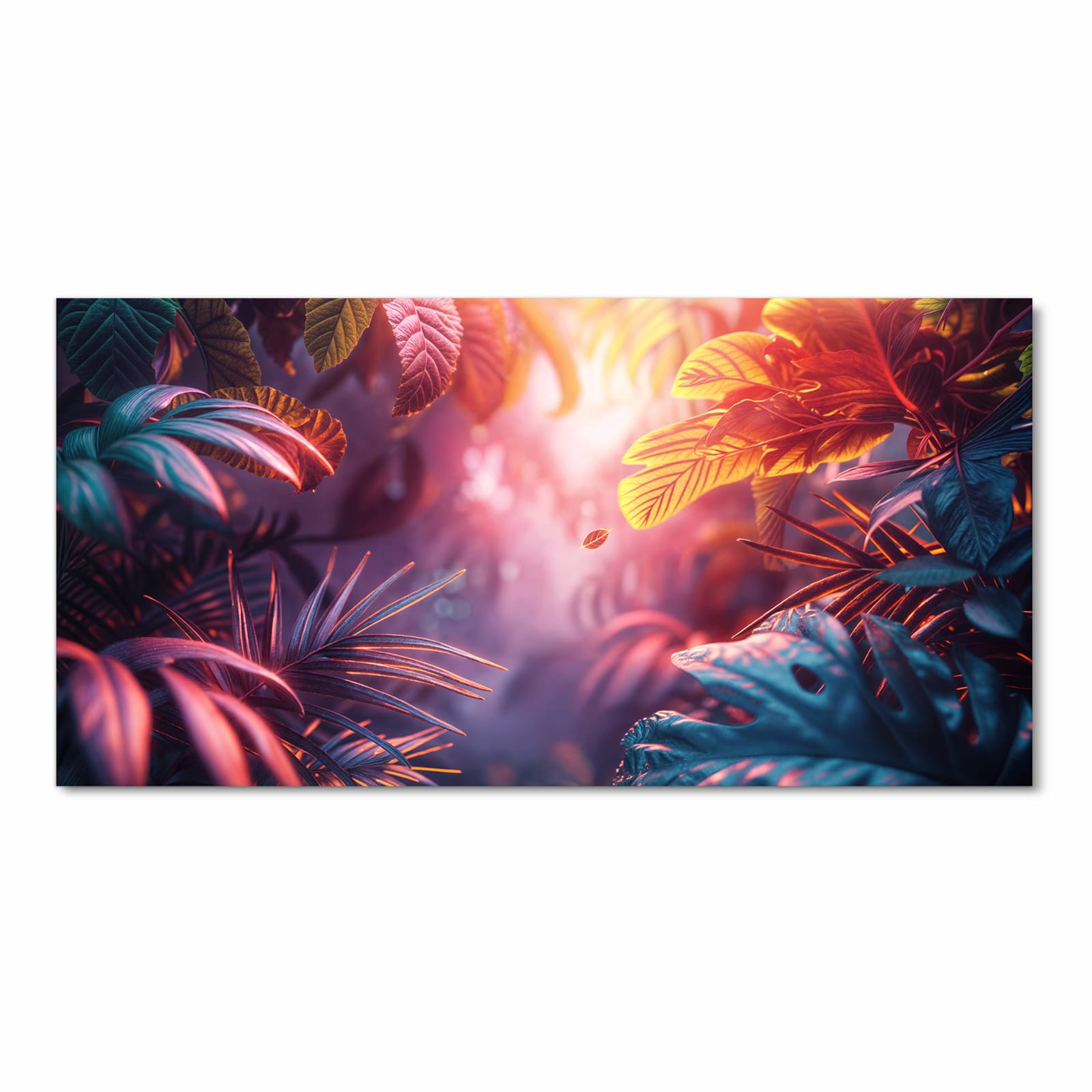 Waschbarer rutschfester Küchenläufer mit Motiv Lichtdurchfluteter Dschungel in Frontansicht