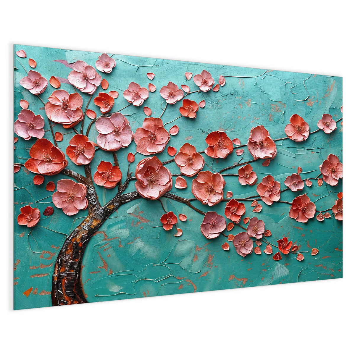 4 mm Glas statt lackiertem Blech – Magnettafel - Kirschzweig auf Türkis