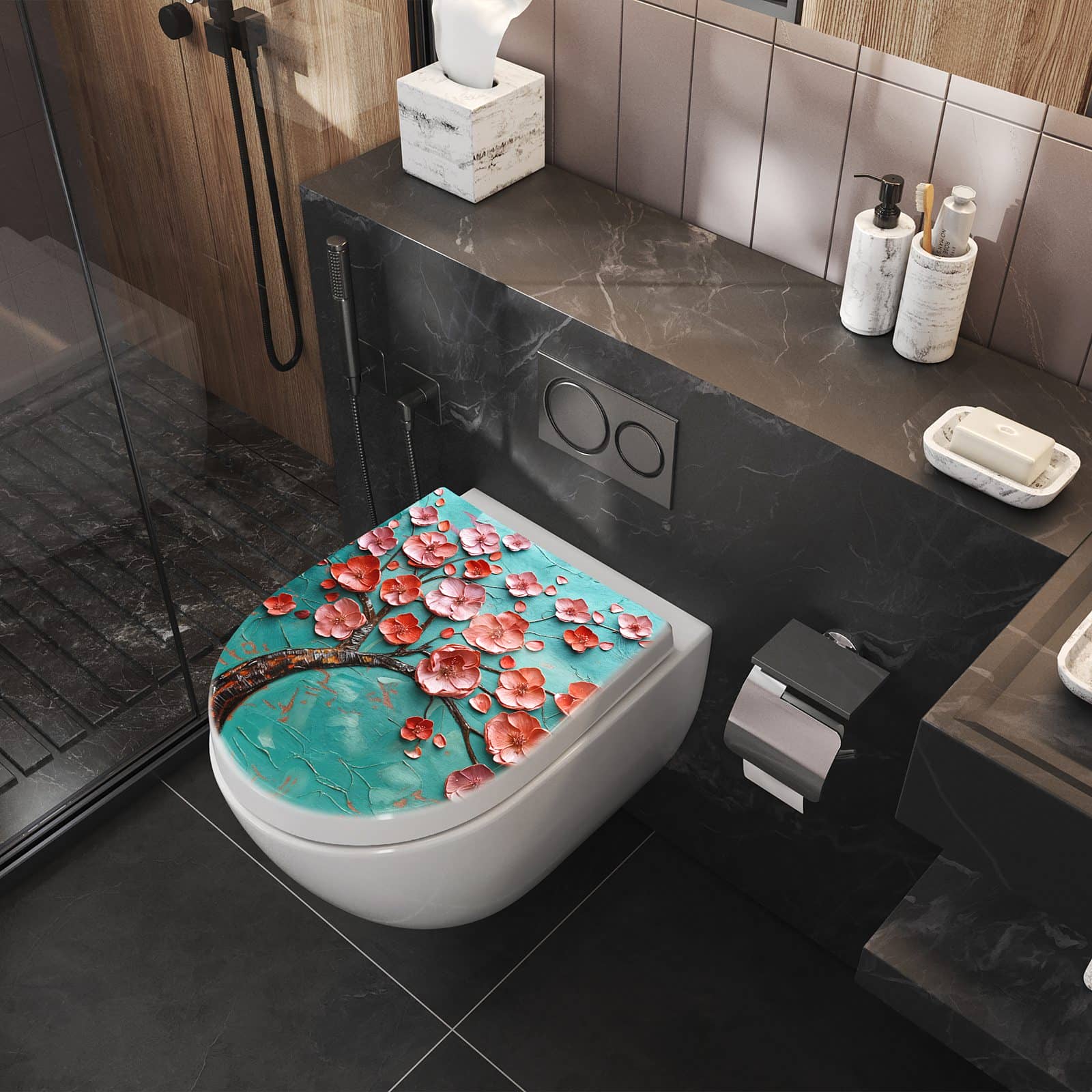 WC-Sitz mit Absenkautomatik Blütenbaum Kunst