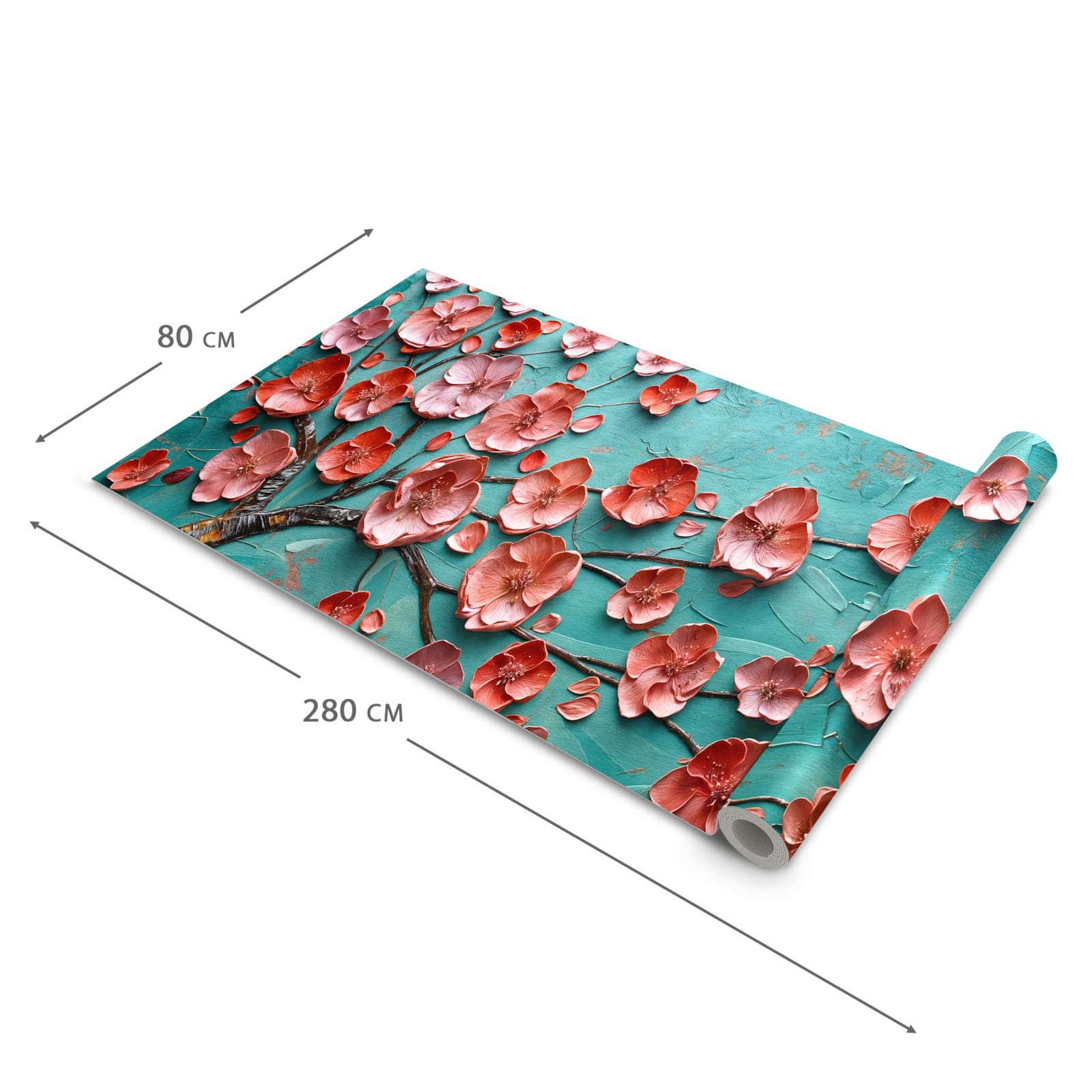 Bodenschonender rutschfester Küchenteppich mit Motiv Blütenbaum Kunst in der Grösse 80x250 cm