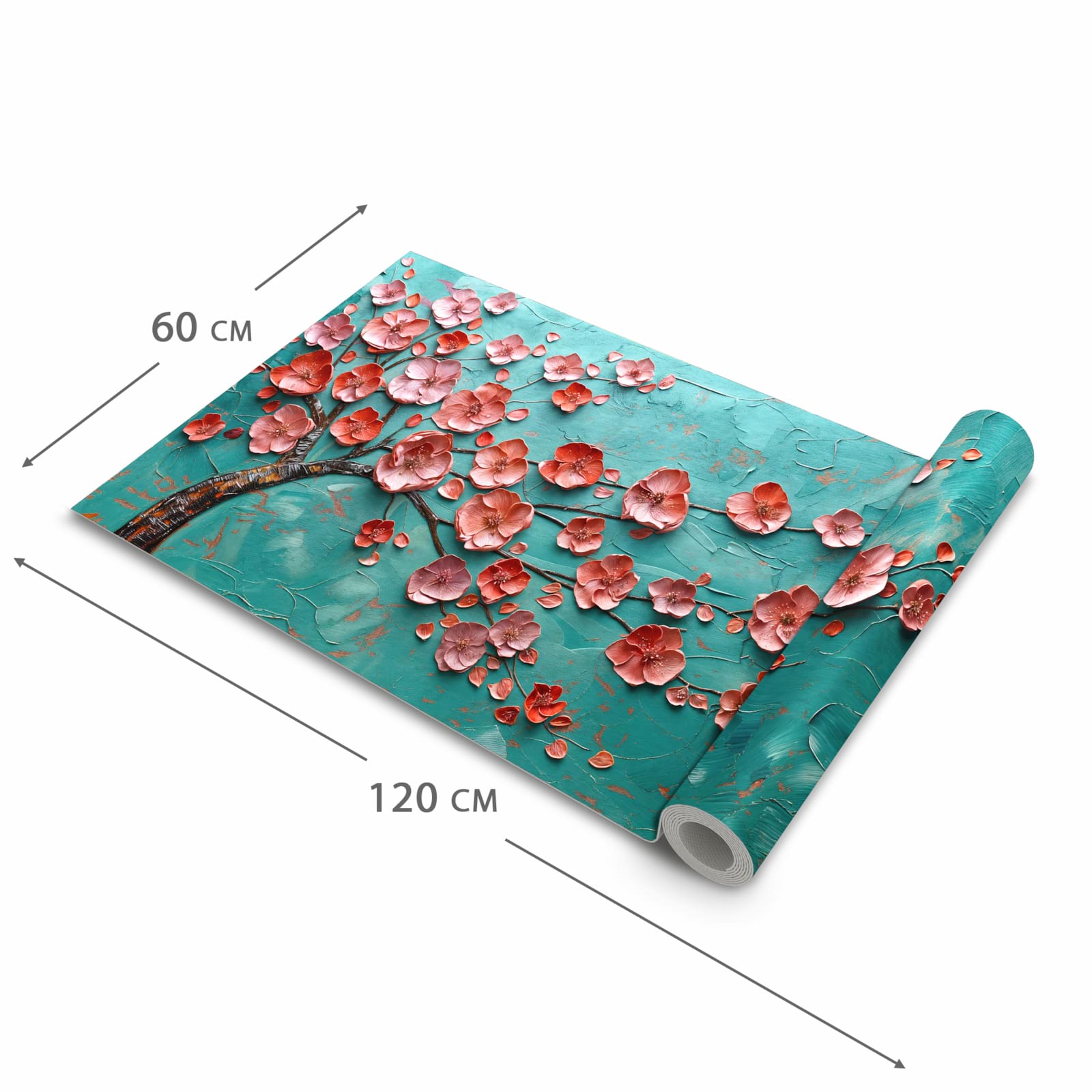 Waschbarer dünner Küchenteppich mit Motiv Blütenbaum Kunst in der Grösse 80x250 cm
