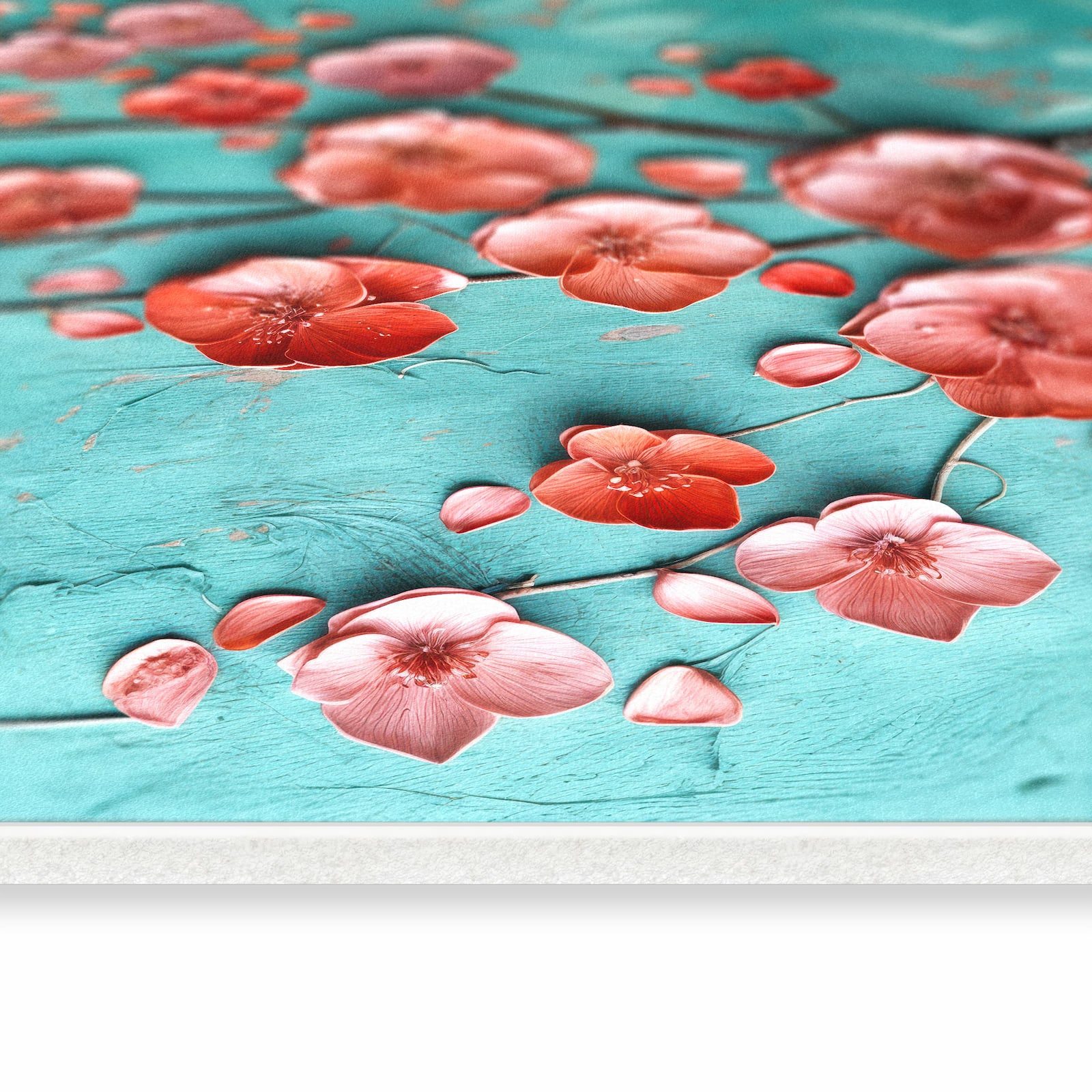 Feuchtigkeitsresistenter Küchenteppich mit Motiv Blütenbaum Kunst in seitlicher Ansicht