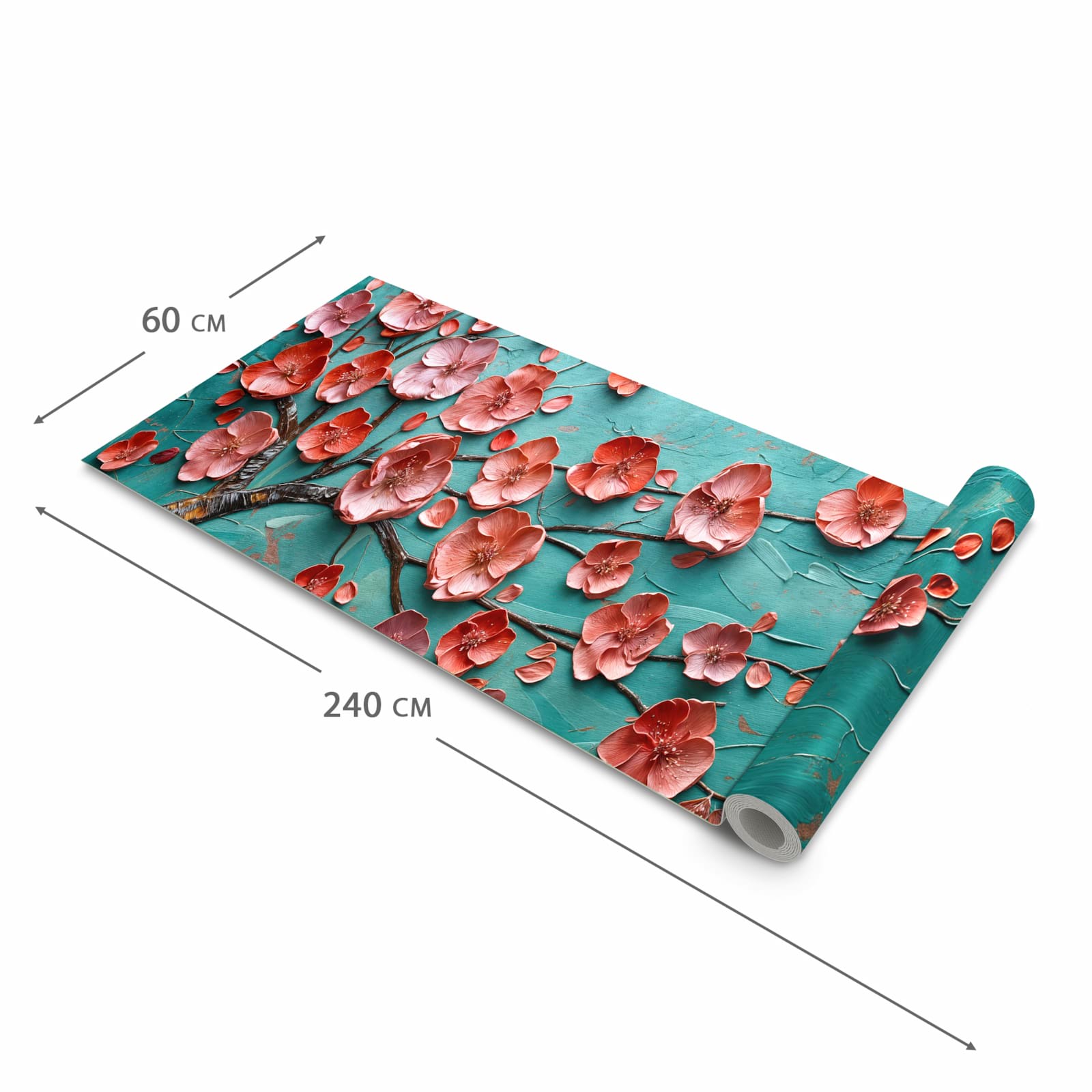 Waschbarer rutschfester Küchenteppich mit Motiv Blütenbaum Kunst in der Größe 80x250 cm